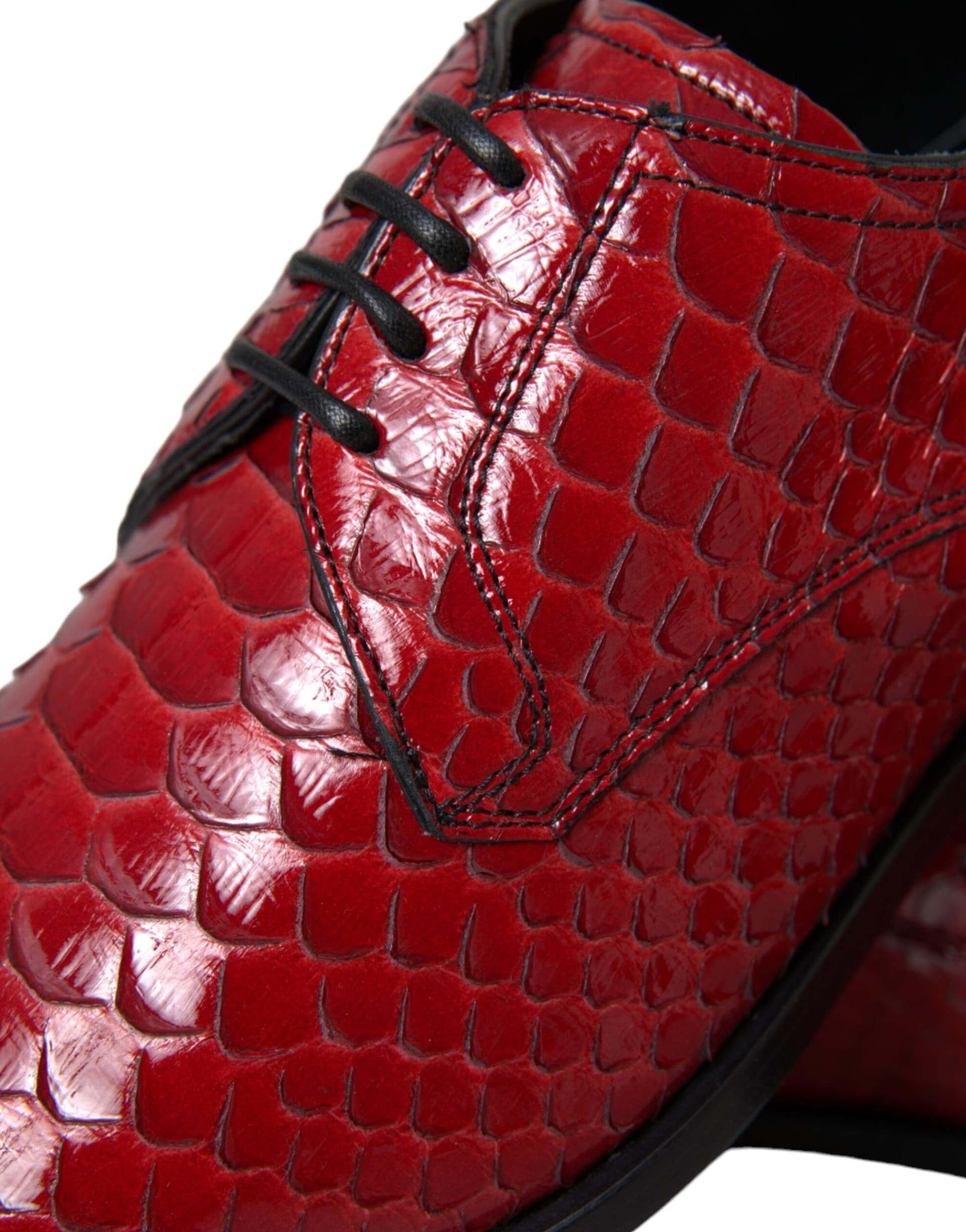 Dolce & Gabbana Red Textured Varnished Derby Men Formal Shoes - 7