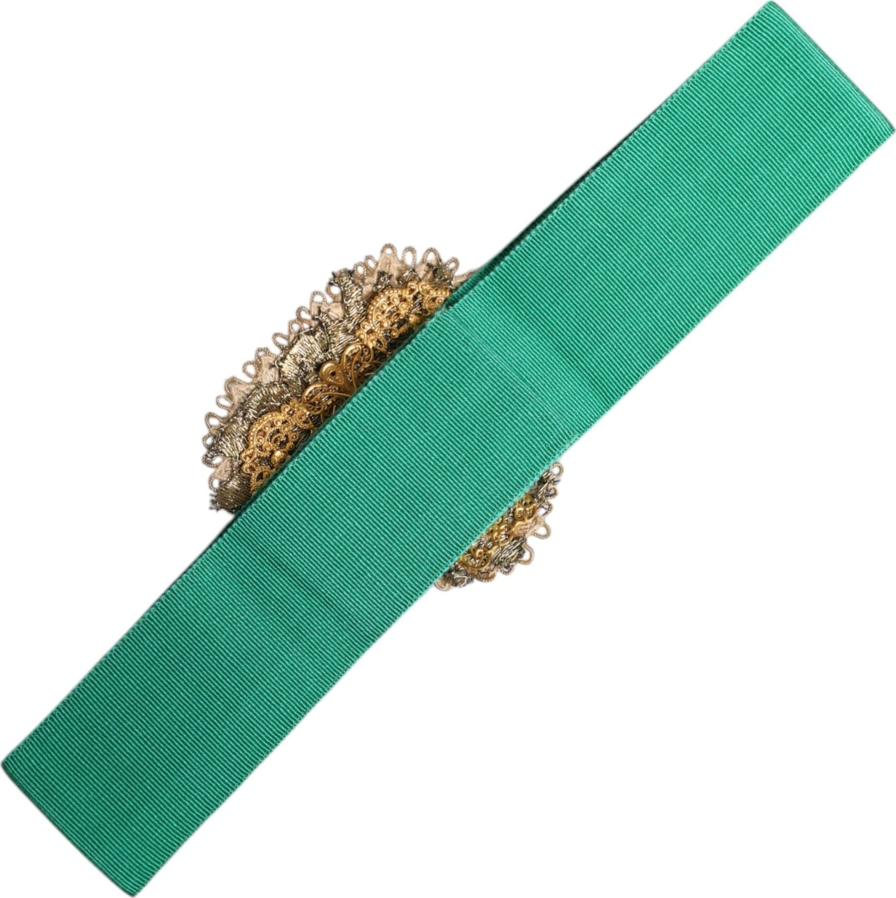 Dolce & Gabbana Green Stretch Wide Waist Heart Embellished Belt - 3