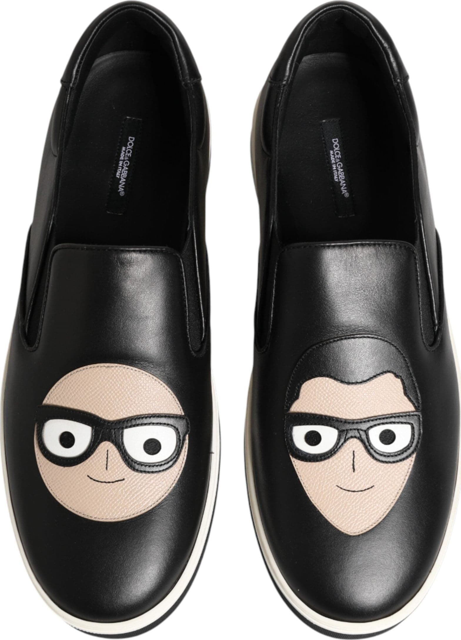 Dolce & Gabbana Black Leather Signature Figures Sneakers Shoes - 2