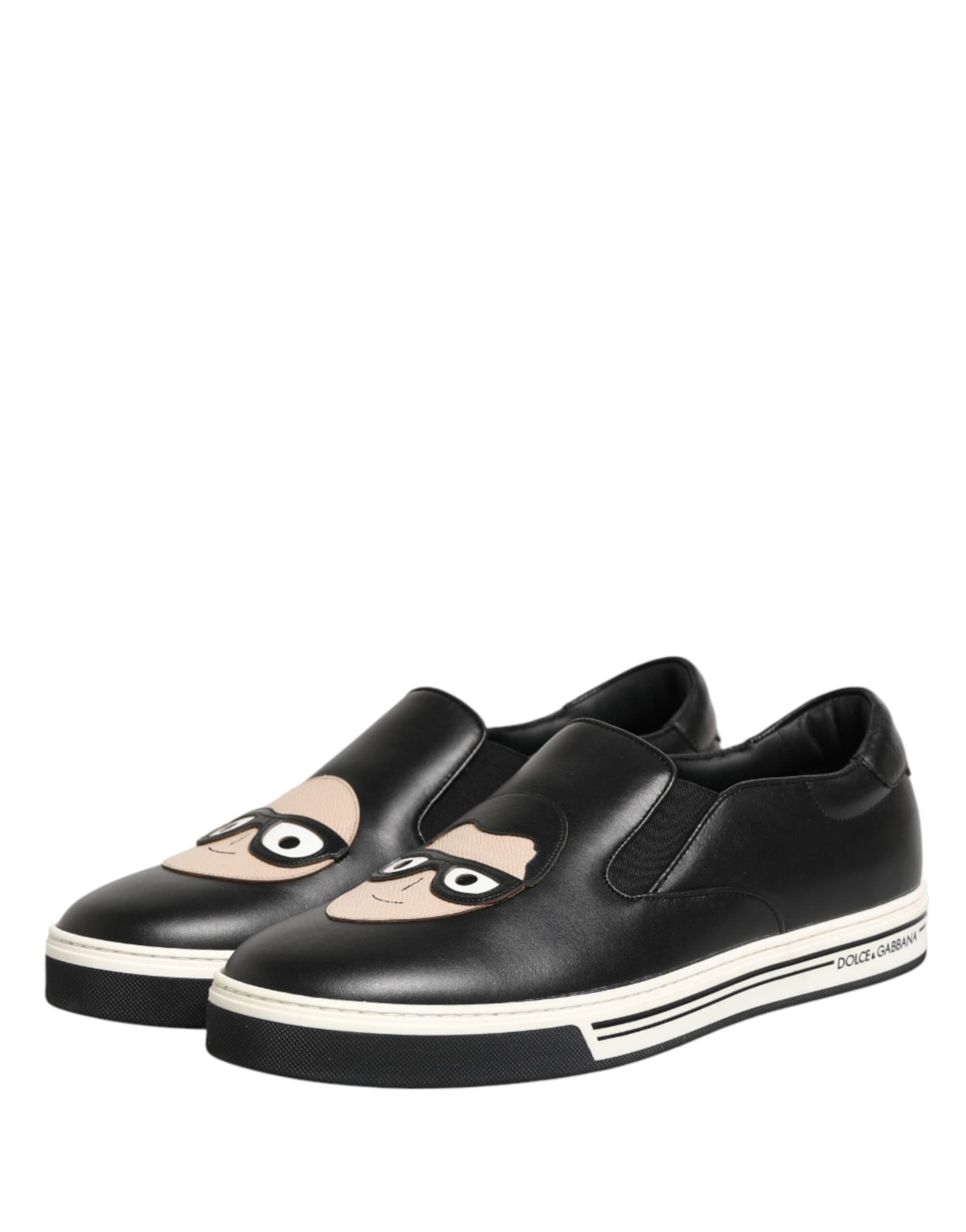 Dolce & Gabbana Black Leather Signature Figures Sneakers Shoes - 3
