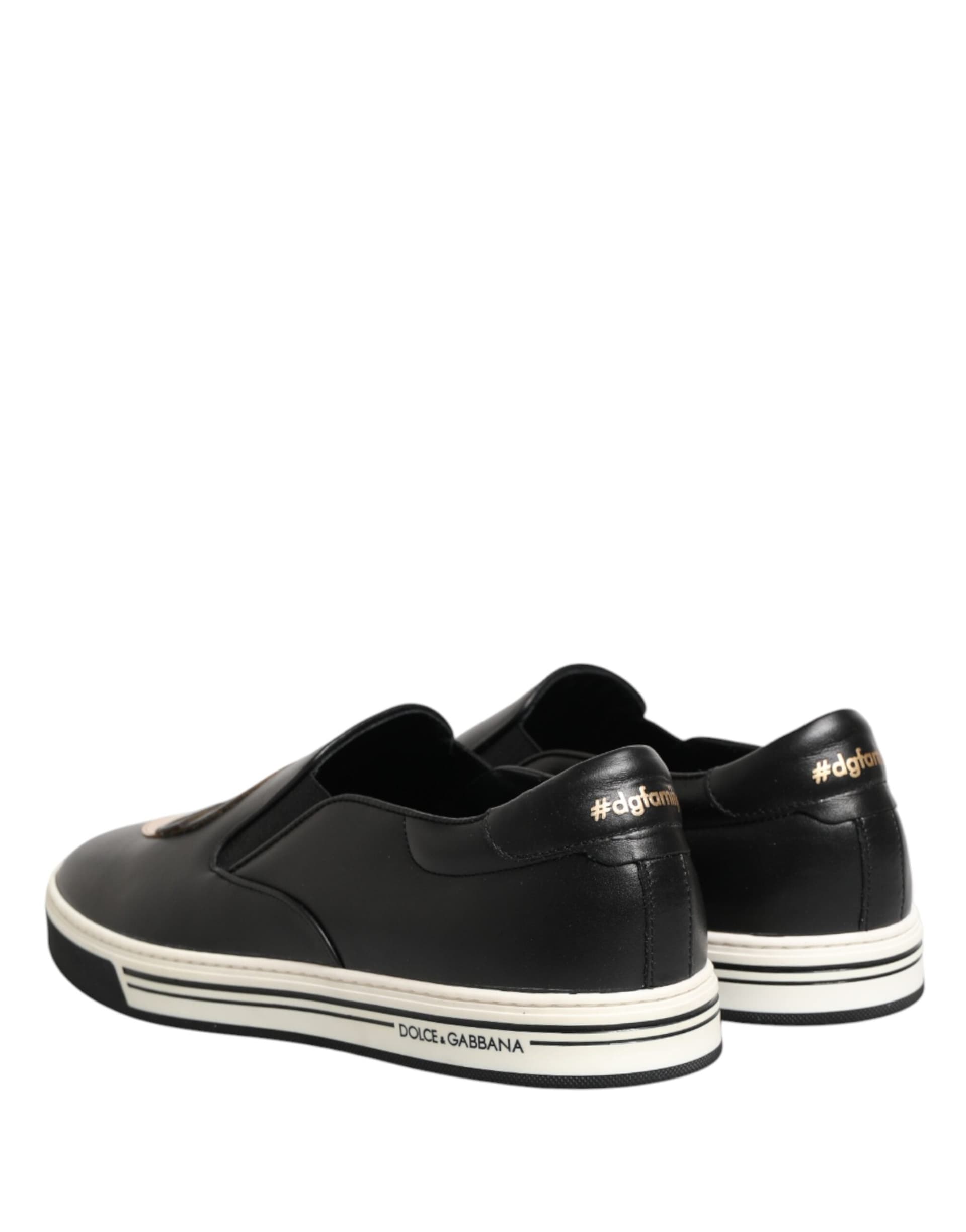 Dolce & Gabbana Black Leather Signature Figures Sneakers Shoes - 4