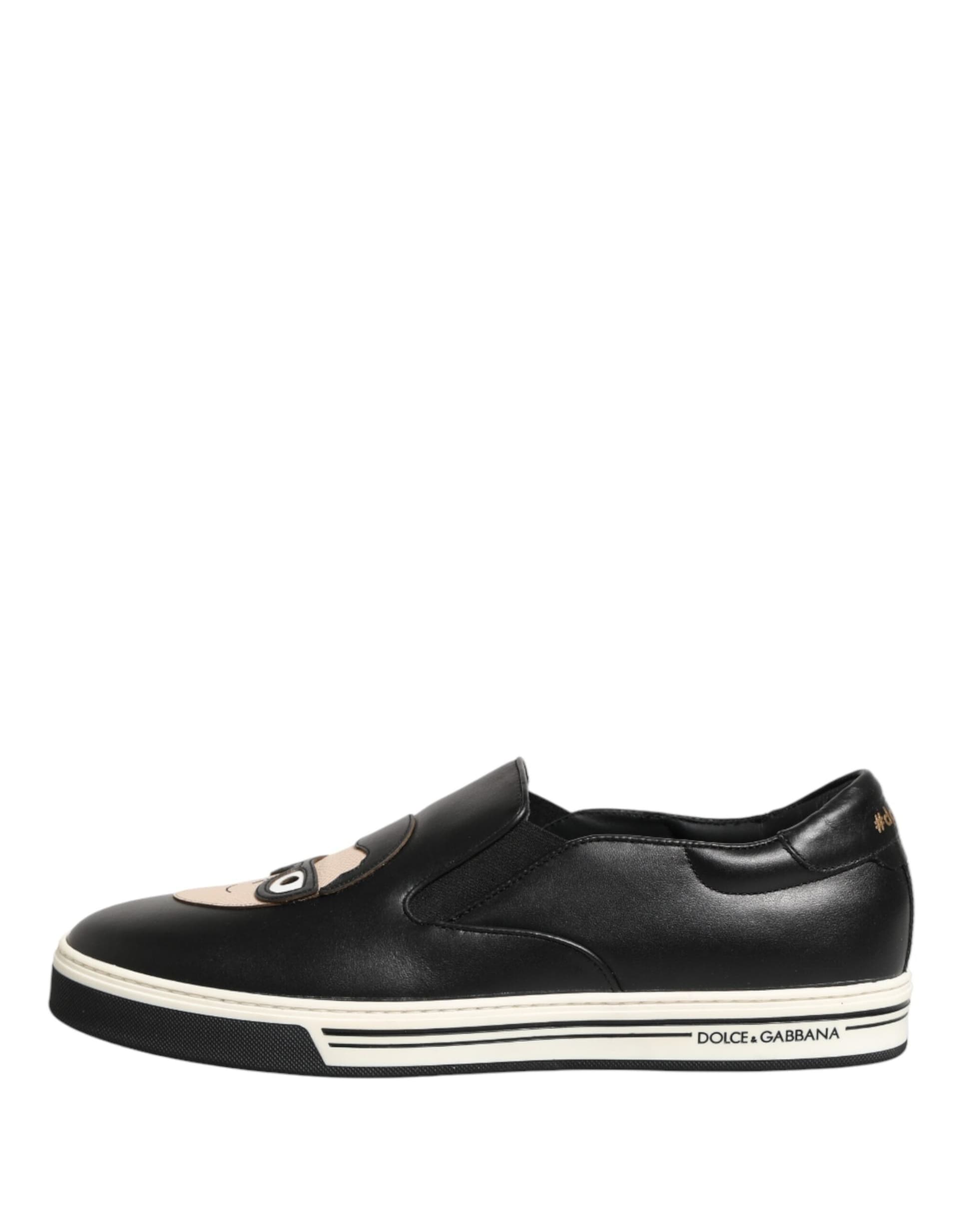 Dolce & Gabbana Black Leather Signature Figures Sneakers Shoes - 5