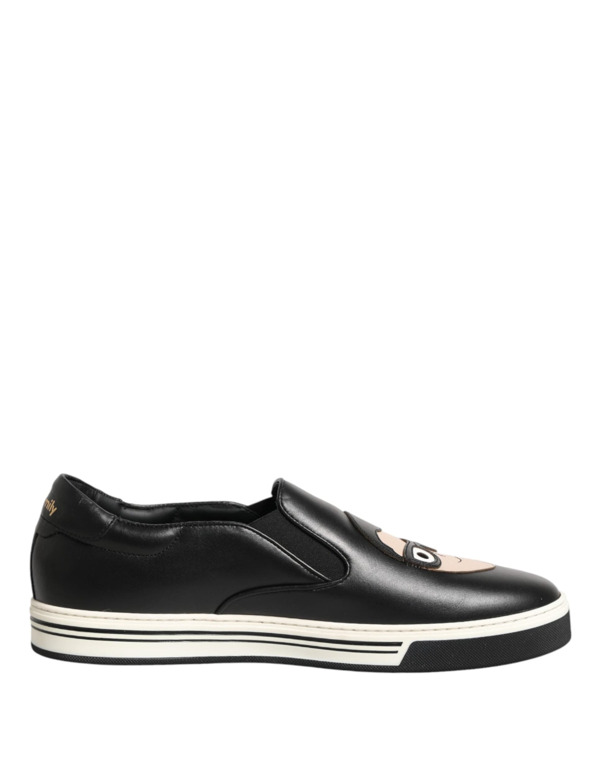 Dolce & Gabbana Black Leather Signature Figures Sneakers Shoes - 6