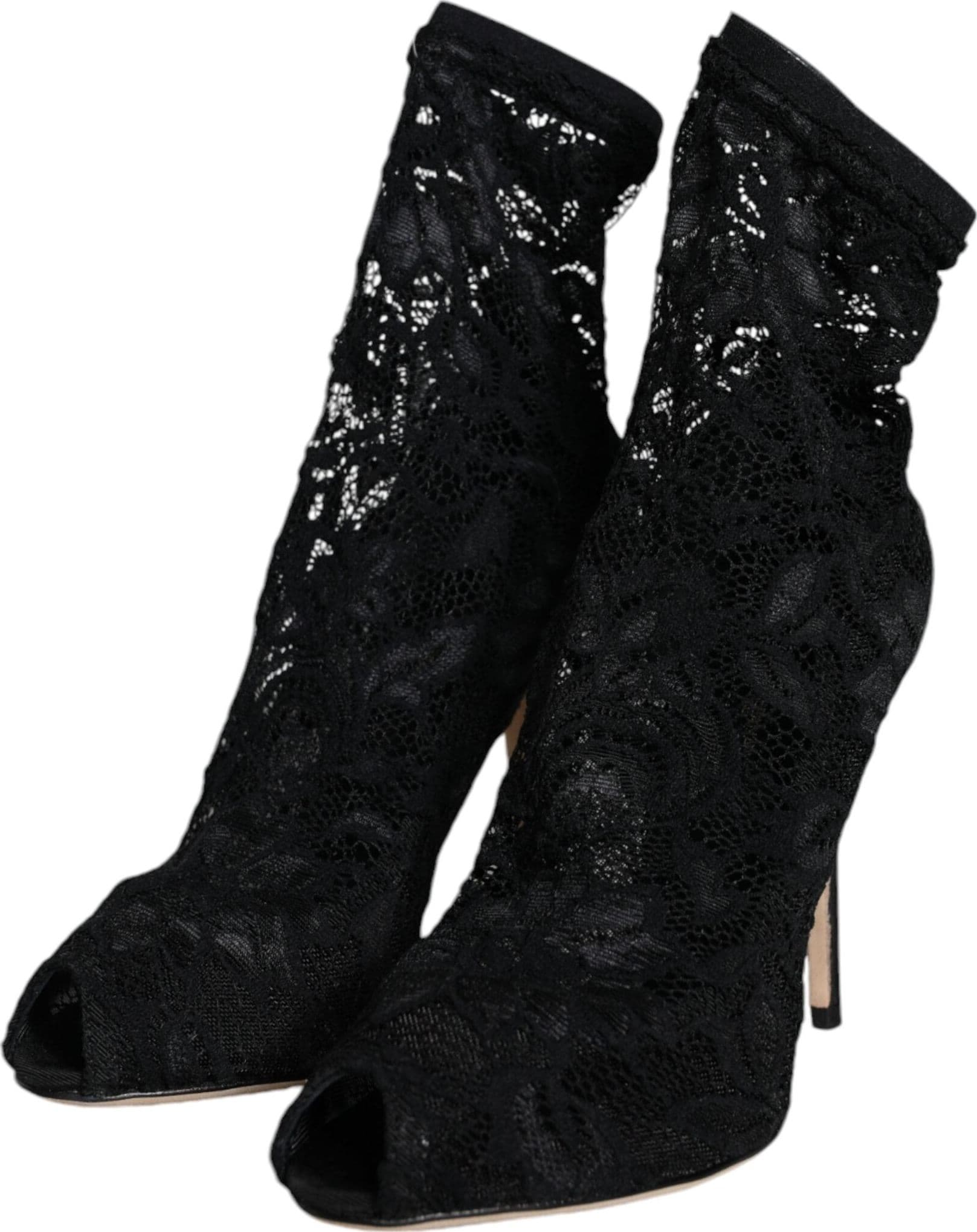 Dolce & Gabbana Black Lace Stretch Heels Mid Calf Boot Shoes - 2