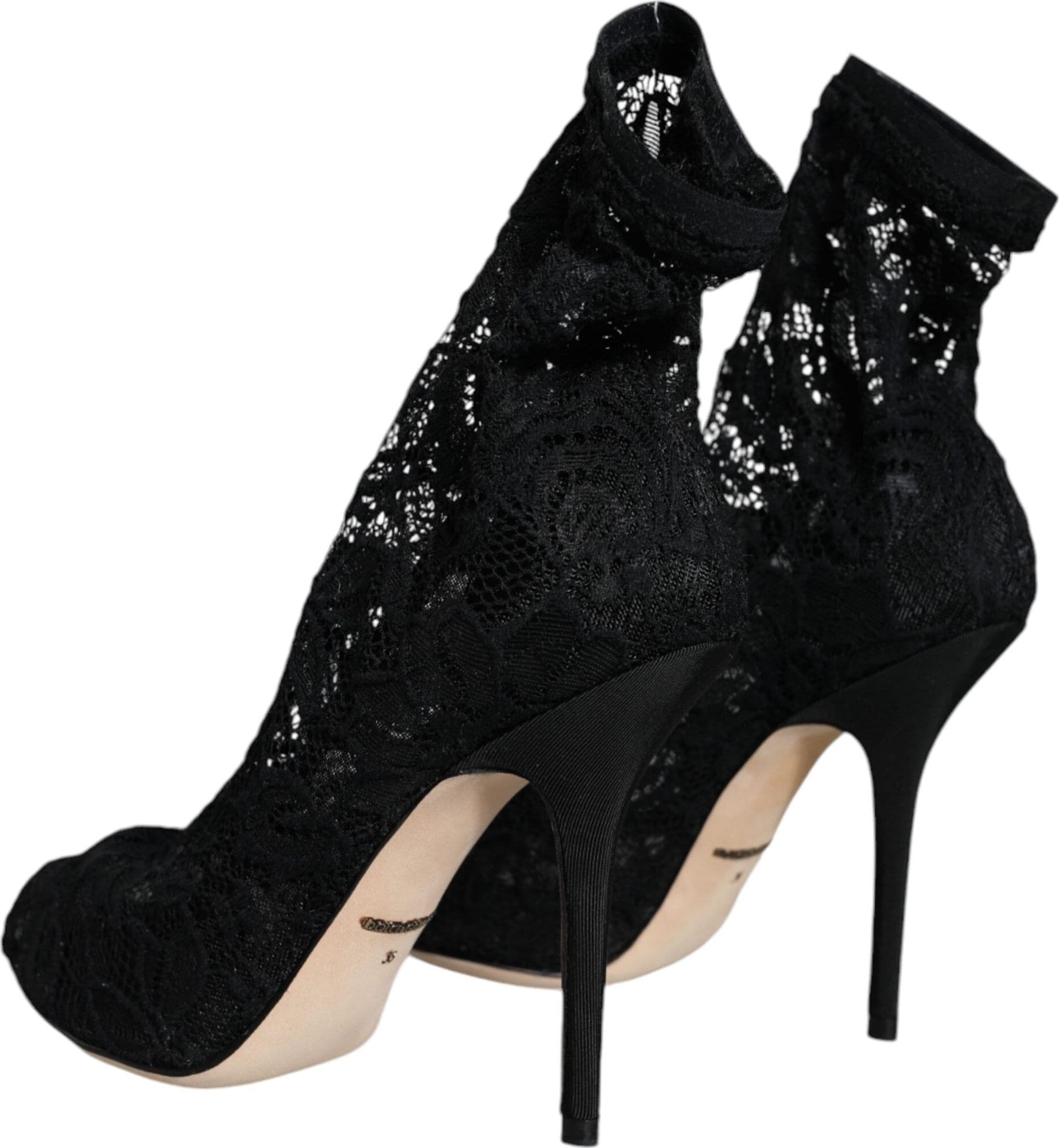 Dolce & Gabbana Black Lace Stretch Heels Mid Calf Boot Shoes - 3