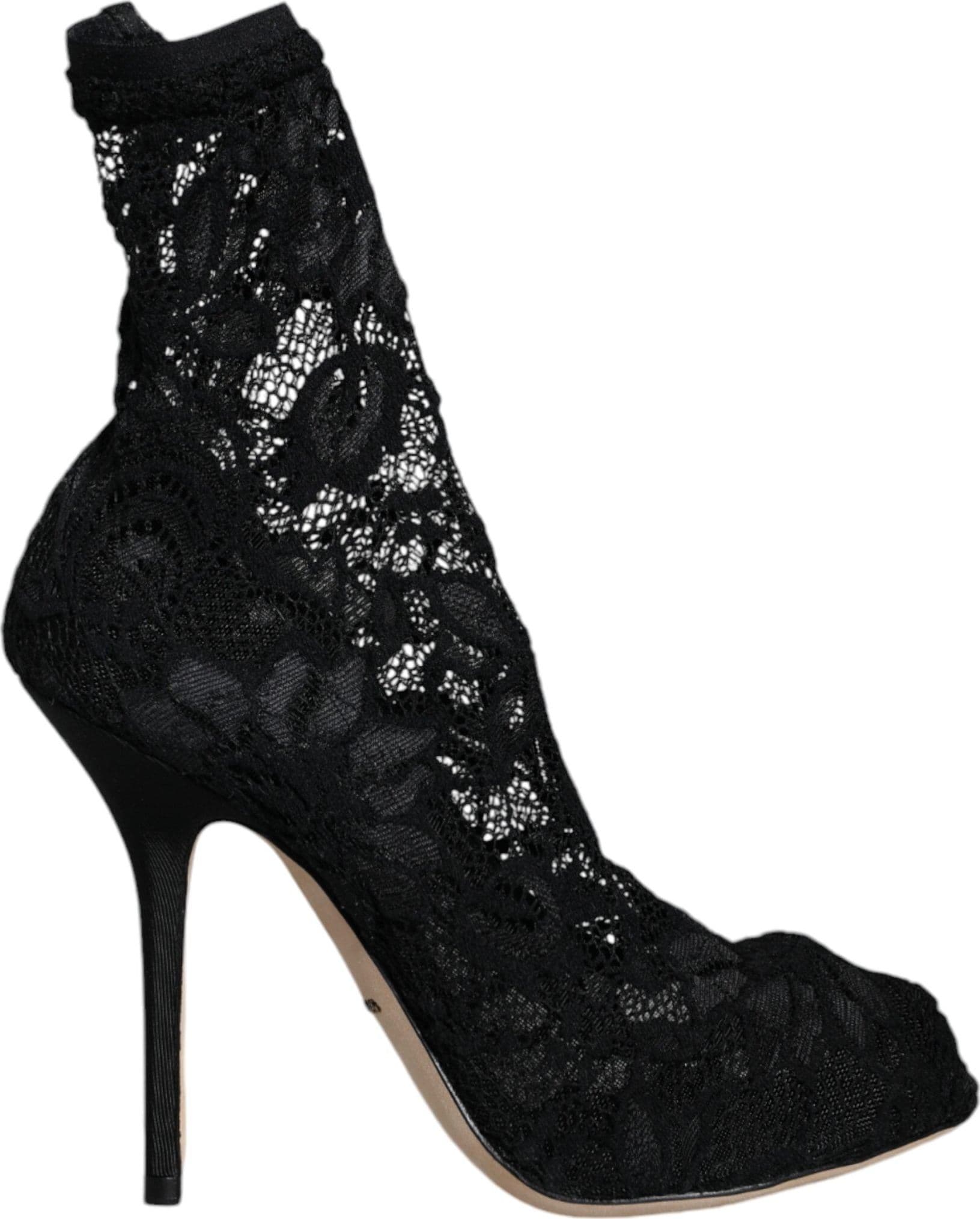 Dolce & Gabbana Black Lace Stretch Heels Mid Calf Boot Shoes - 7