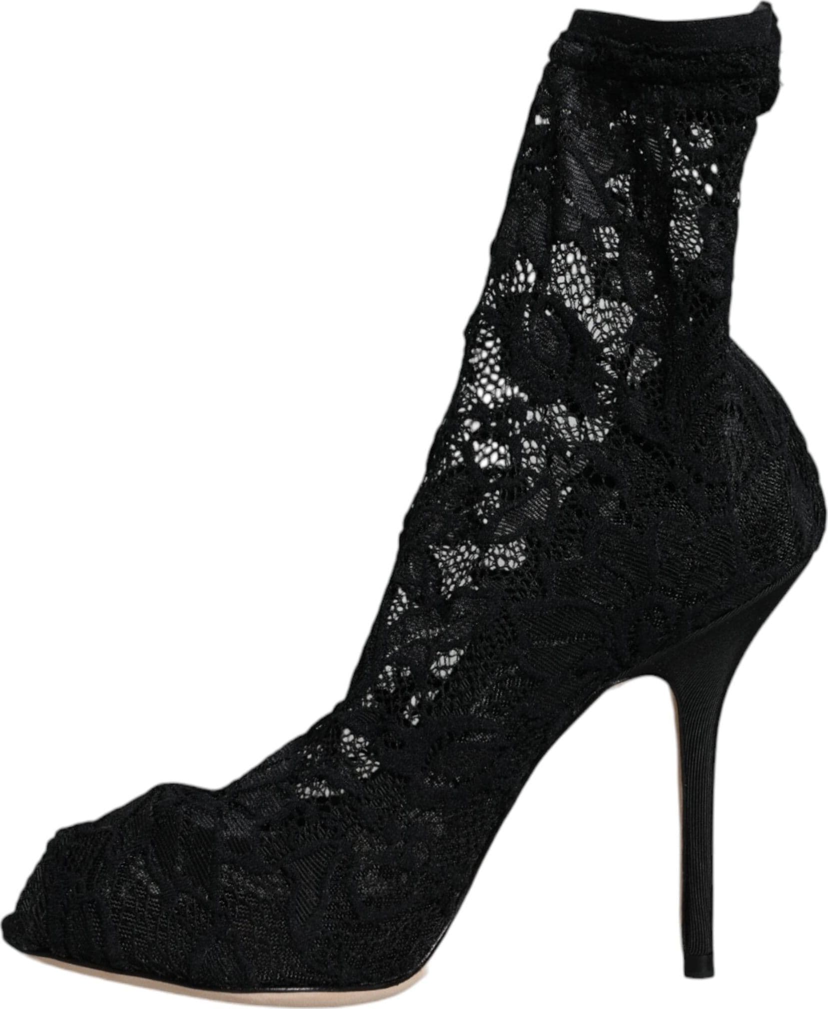 Dolce & Gabbana Black Lace Stretch Heels Mid Calf Boot Shoes - 8