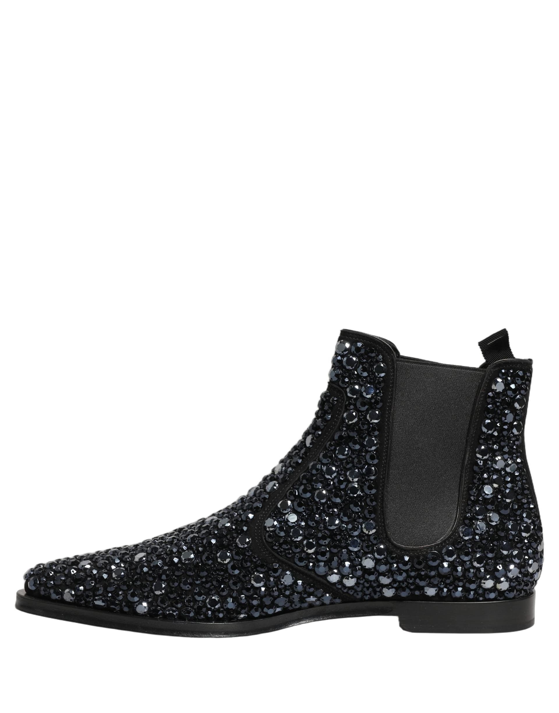Dolce & Gabbana Black Embellished Chelsea Ankle Boots Shoes - 2