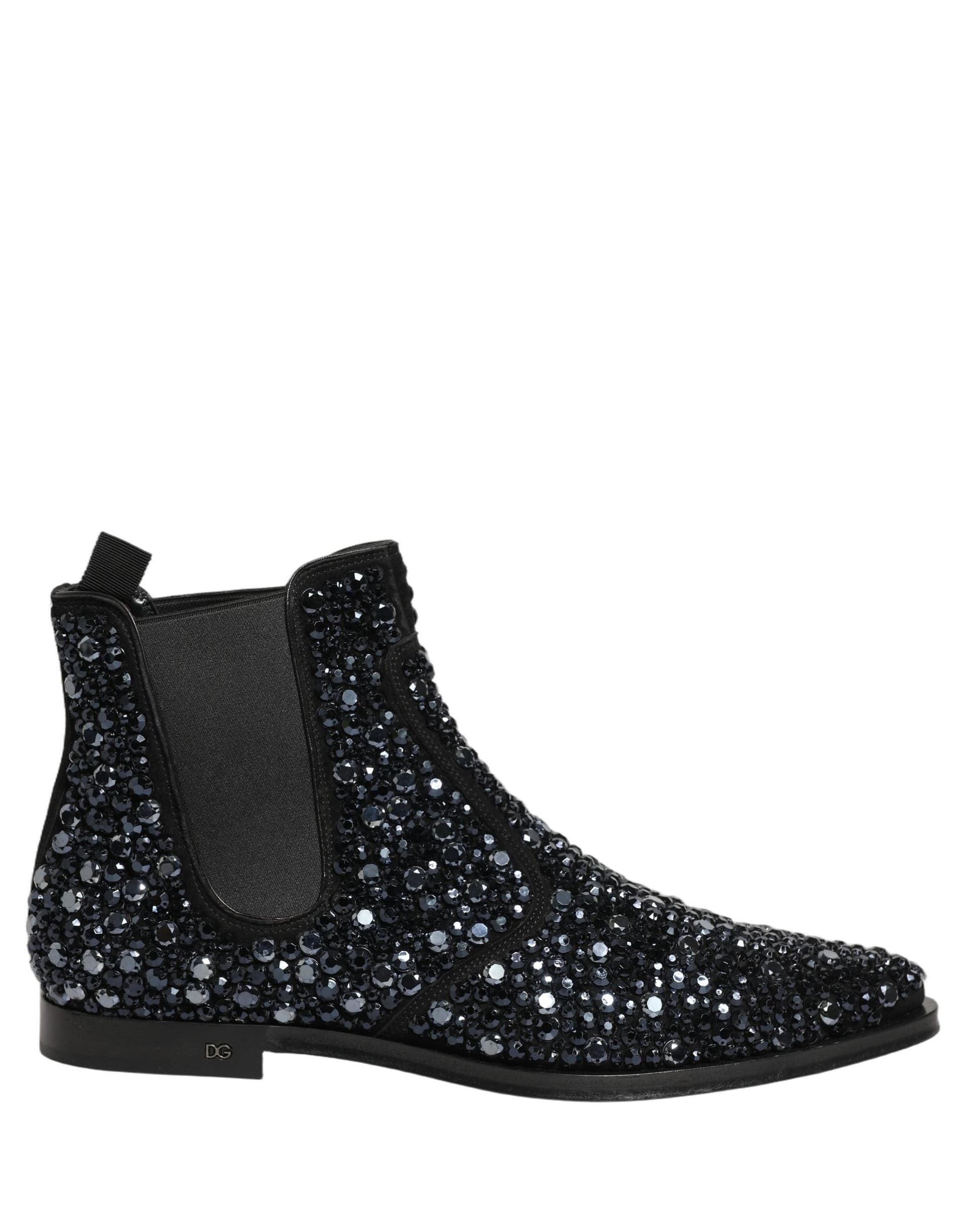 Dolce & Gabbana Black Embellished Chelsea Ankle Boots Shoes - 3