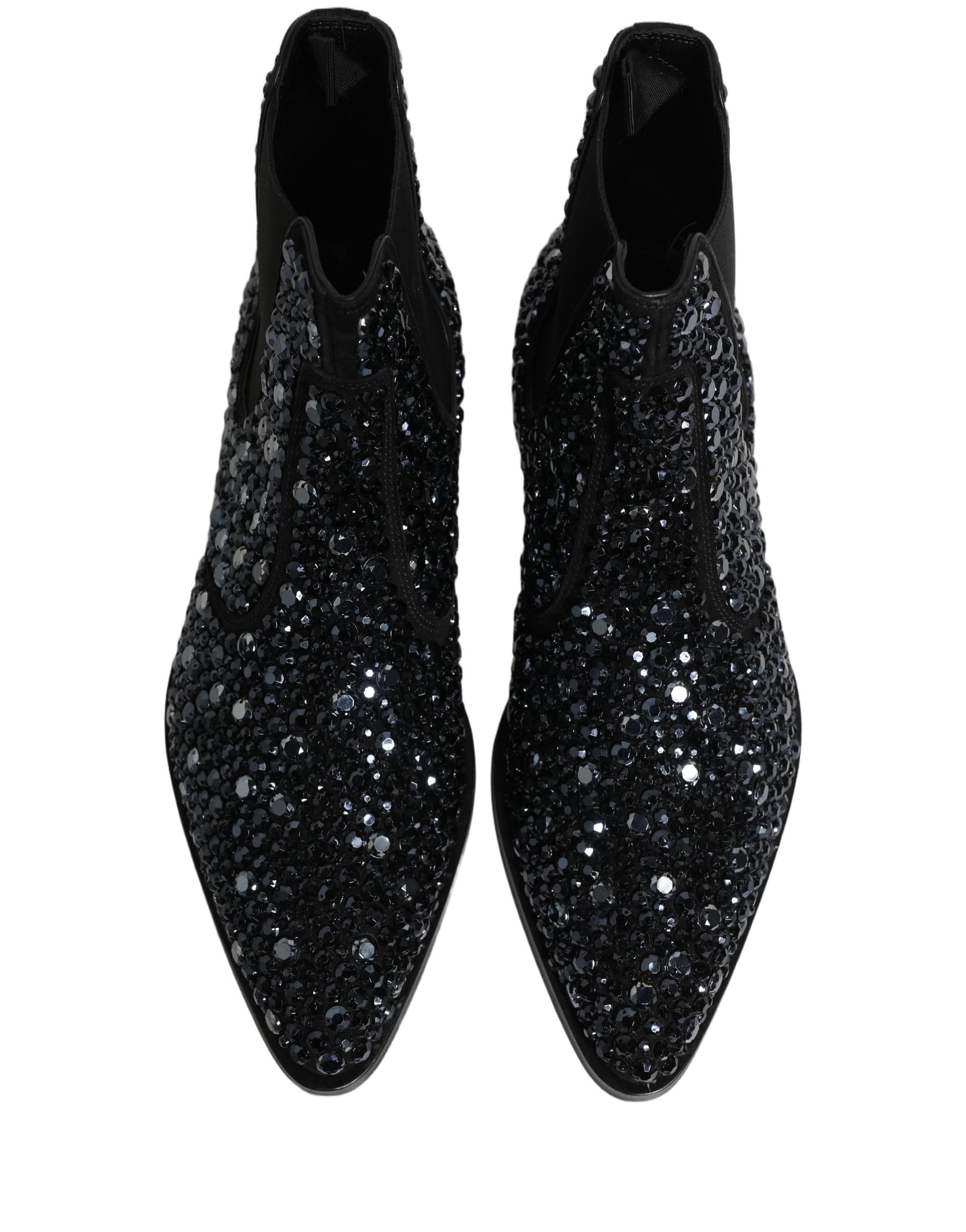 Dolce & Gabbana Black Embellished Chelsea Ankle Boots Shoes - 7