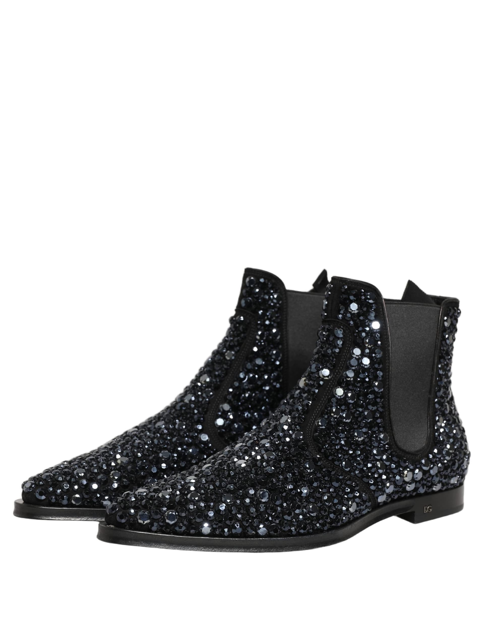 Dolce & Gabbana Black Embellished Chelsea Ankle Boots Shoes - 8