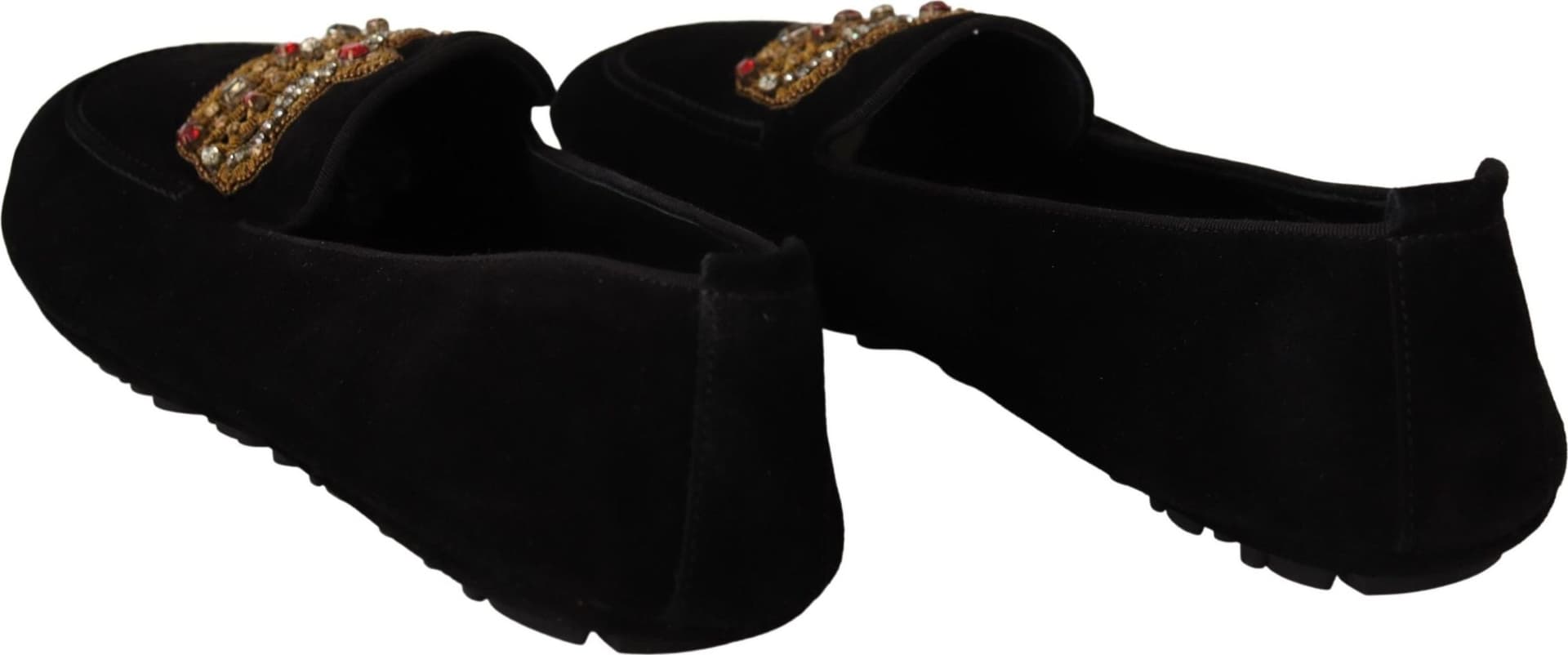 Dolce & Gabbana Black Leather Crystal Gold Crown Loafers Shoes - 3