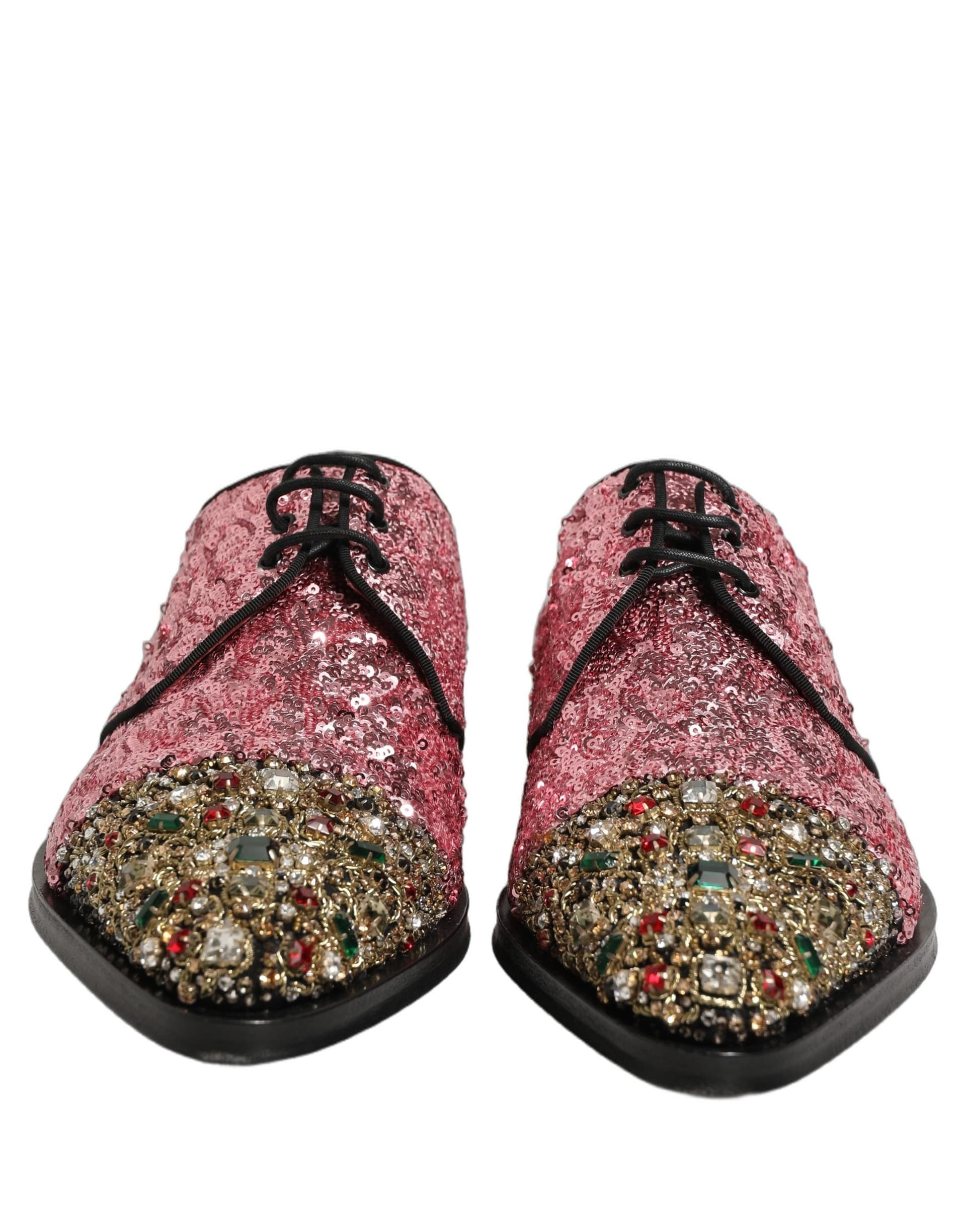Dolce & Gabbana Pink Sequin Embellished Men Derby Dress Shoes - 2