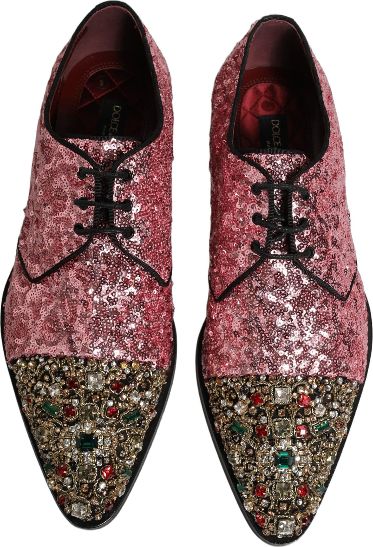 Dolce & Gabbana Pink Sequin Embellished Men Derby Dress Shoes - 3