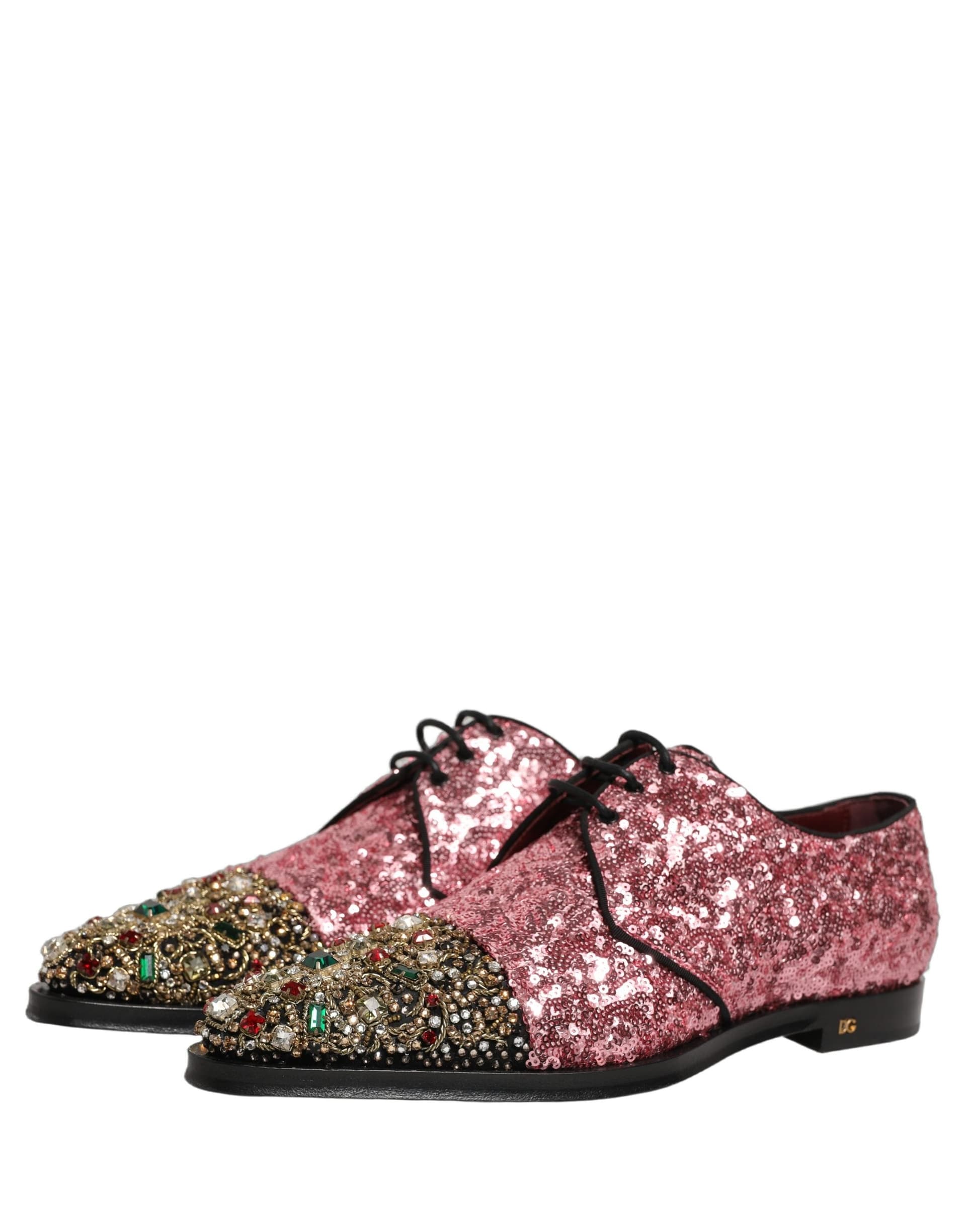 Dolce & Gabbana Pink Sequin Embellished Men Derby Dress Shoes - 4