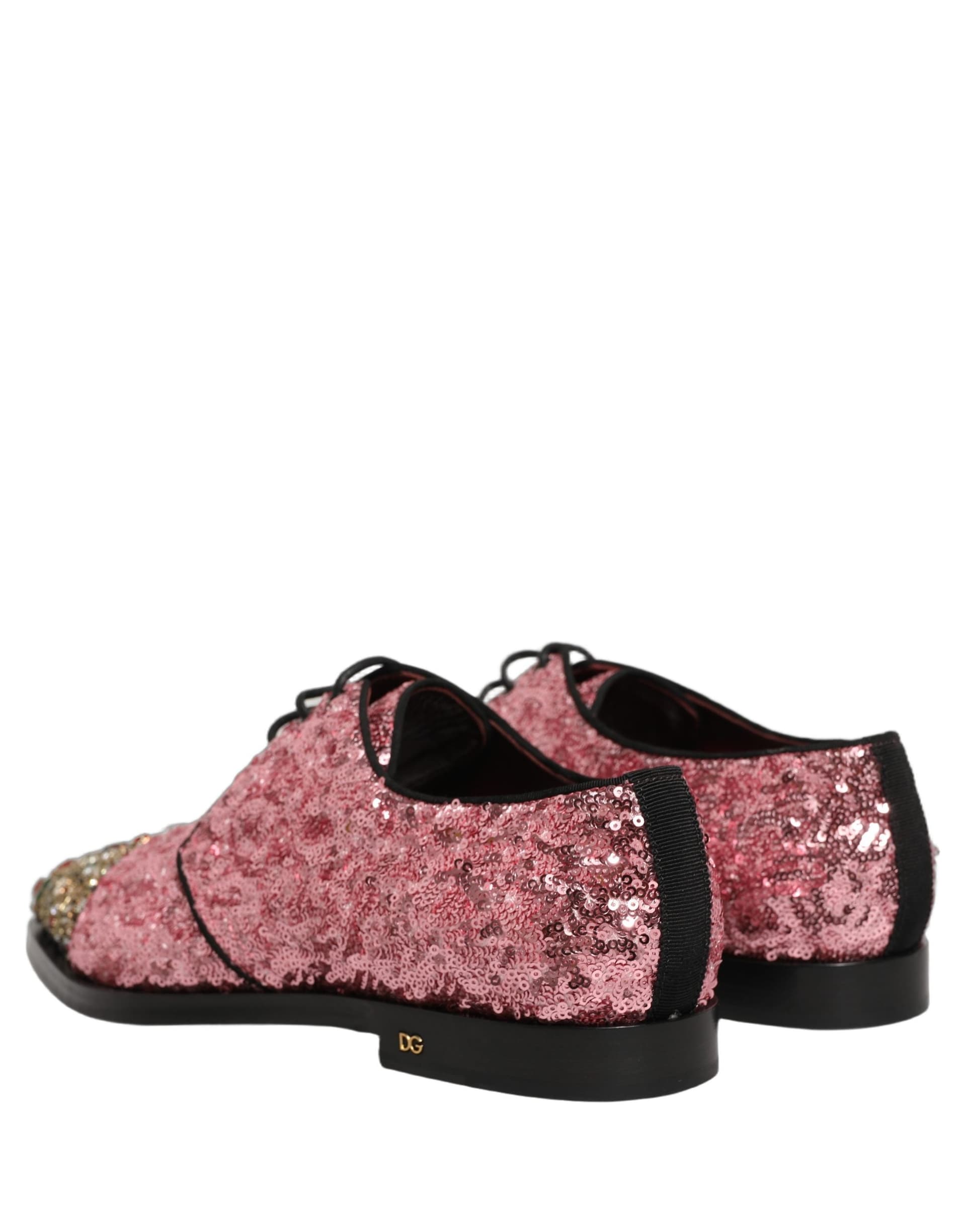 Dolce & Gabbana Pink Sequin Embellished Men Derby Dress Shoes - 5