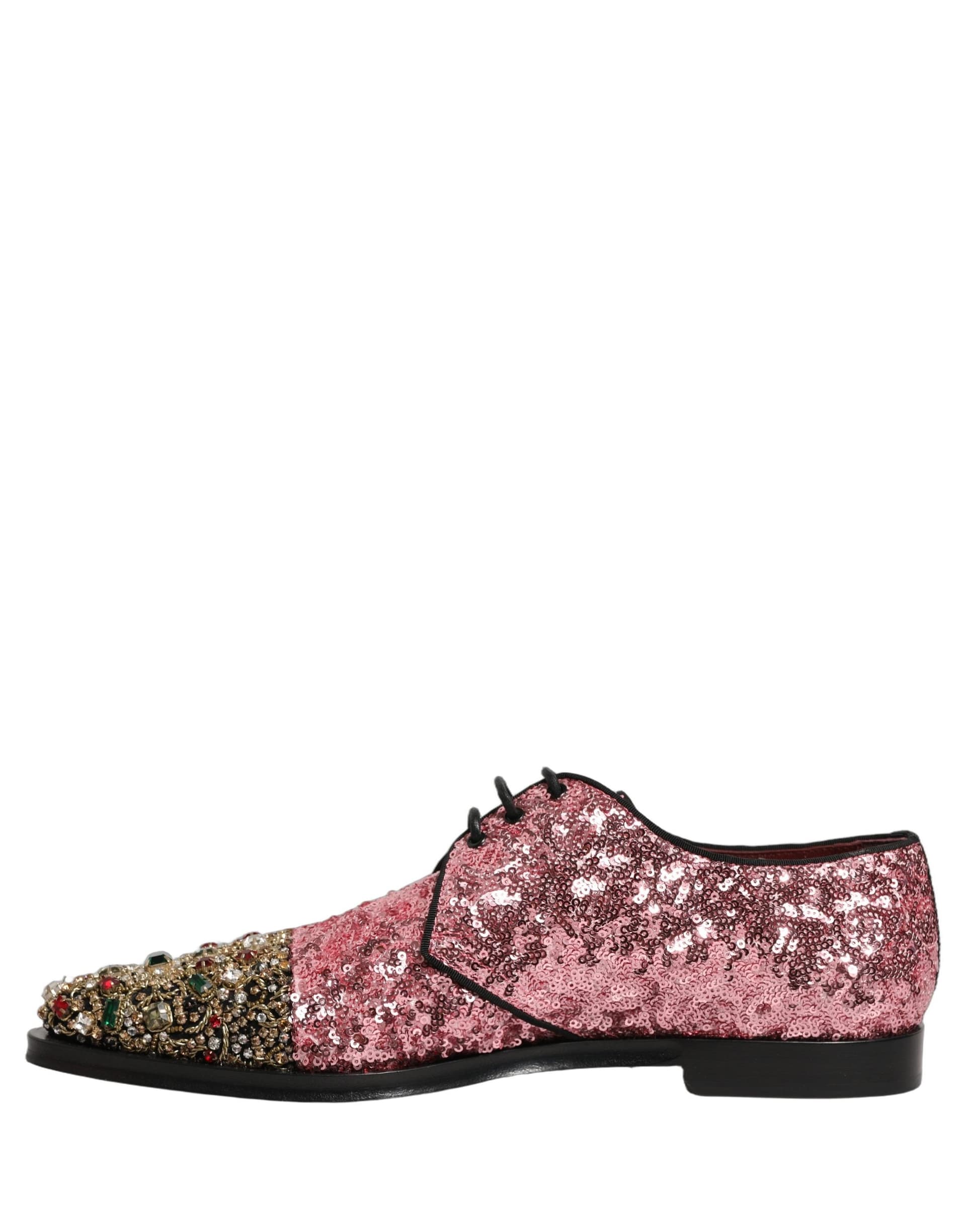 Dolce & Gabbana Pink Sequin Embellished Men Derby Dress Shoes - 6