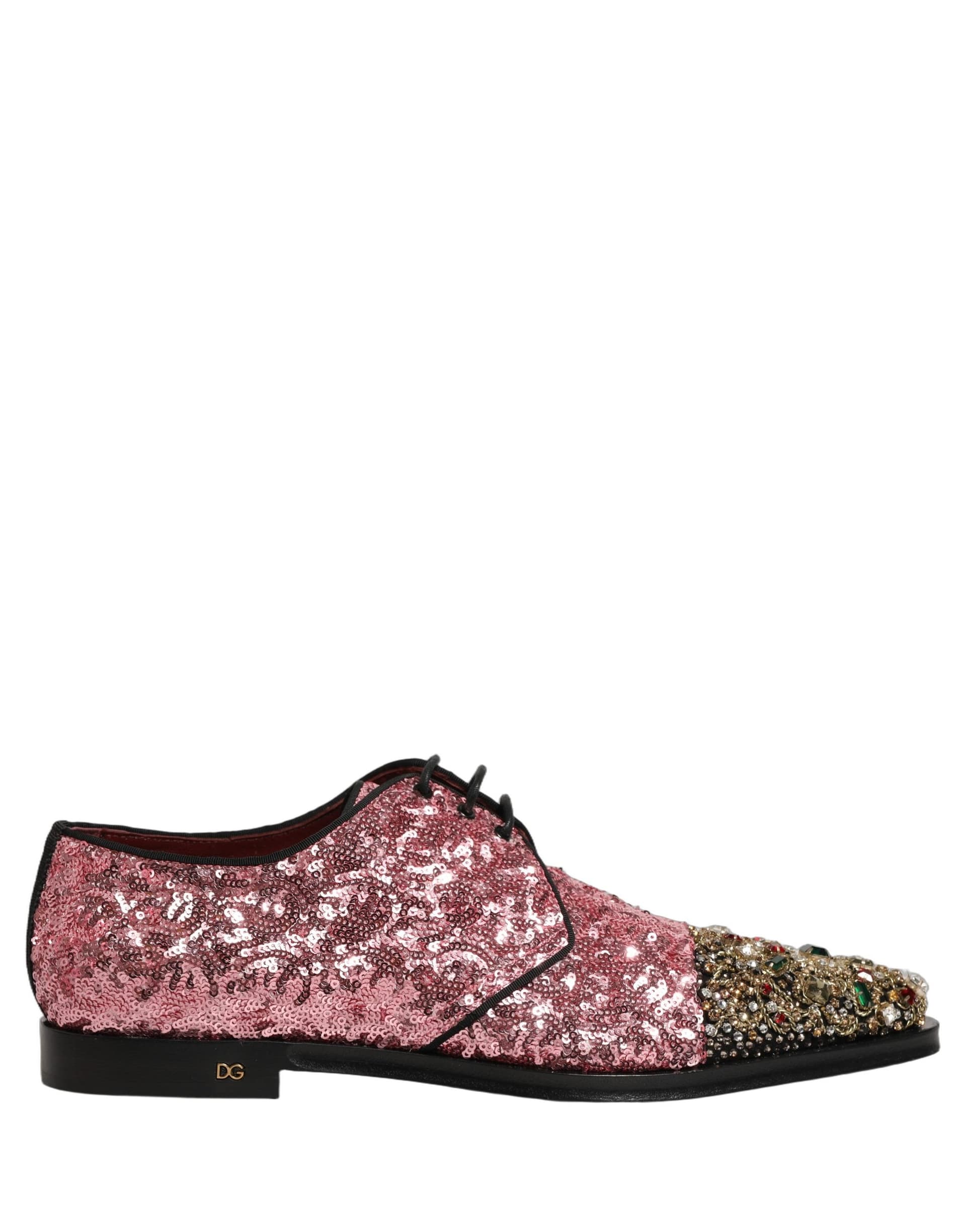 Dolce & Gabbana Pink Sequin Embellished Men Derby Dress Shoes - 8