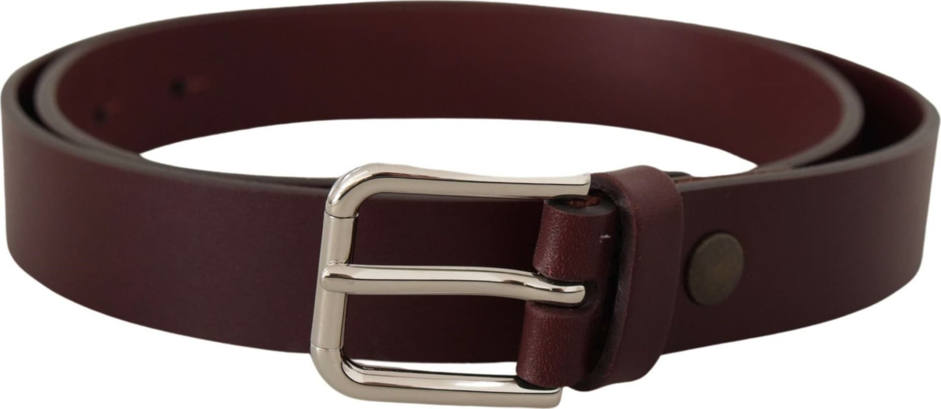 Dolce & Gabbana Maroon Calf Leather Silver Tone Metal Buckle Belt - 3