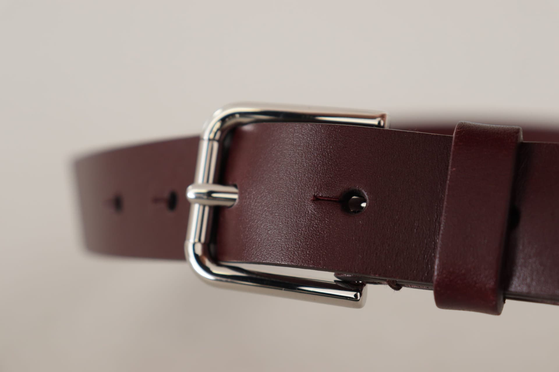 Dolce & Gabbana Maroon Calf Leather Silver Tone Metal Buckle Belt - 5
