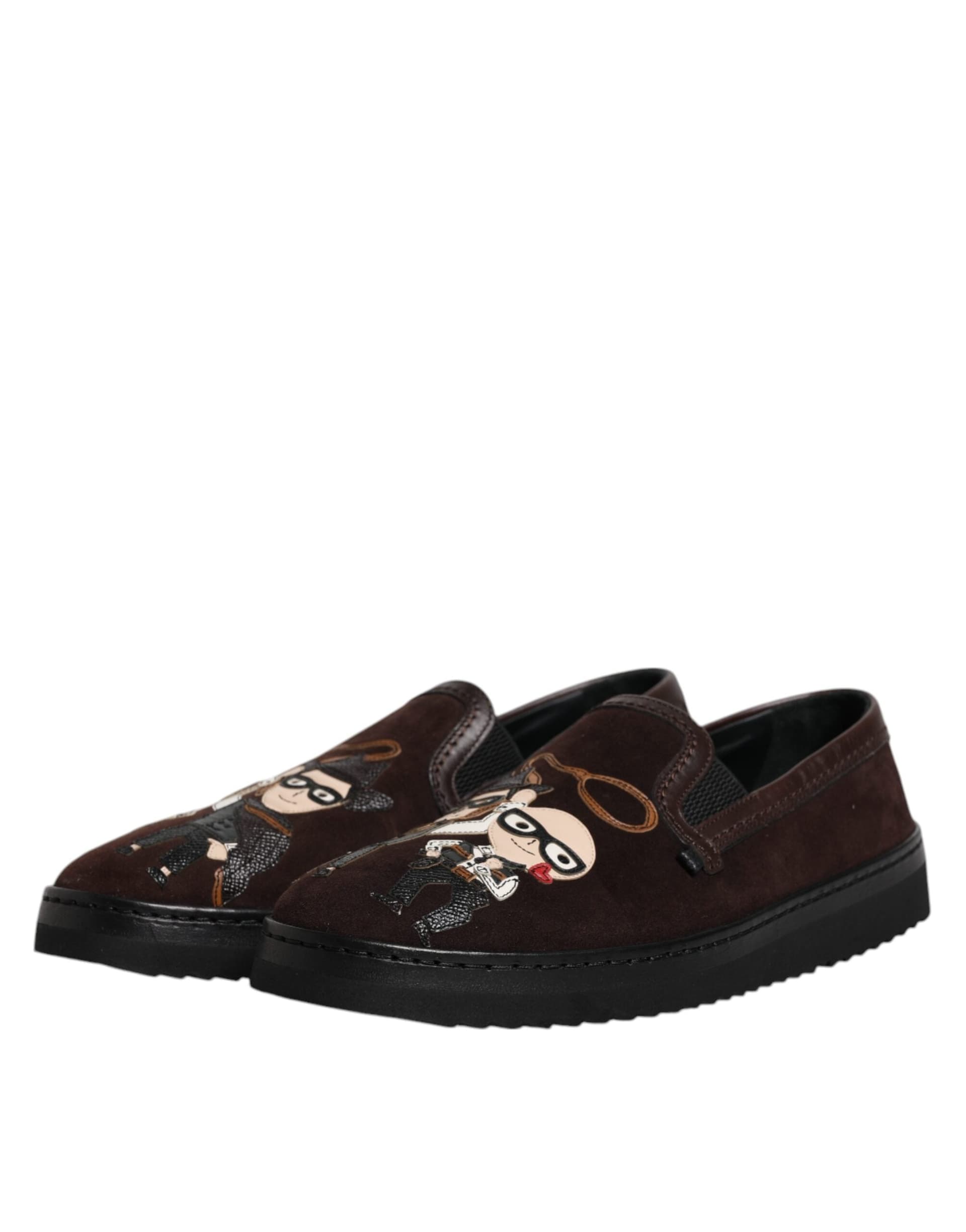 Dolce & Gabbana Brown Suede DG Family Slip On Flats Shoes - 3
