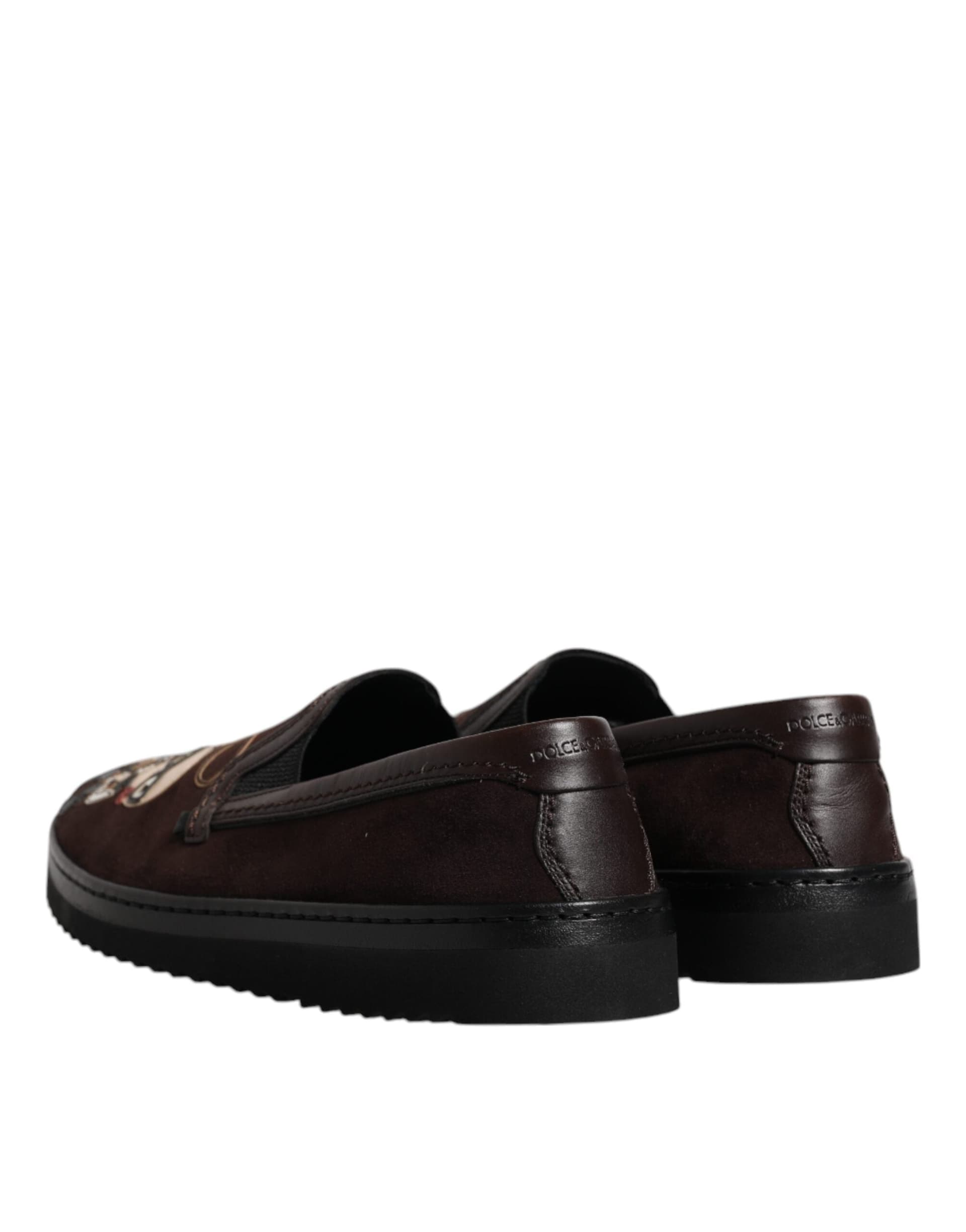 Dolce & Gabbana Brown Suede DG Family Slip On Flats Shoes - 4