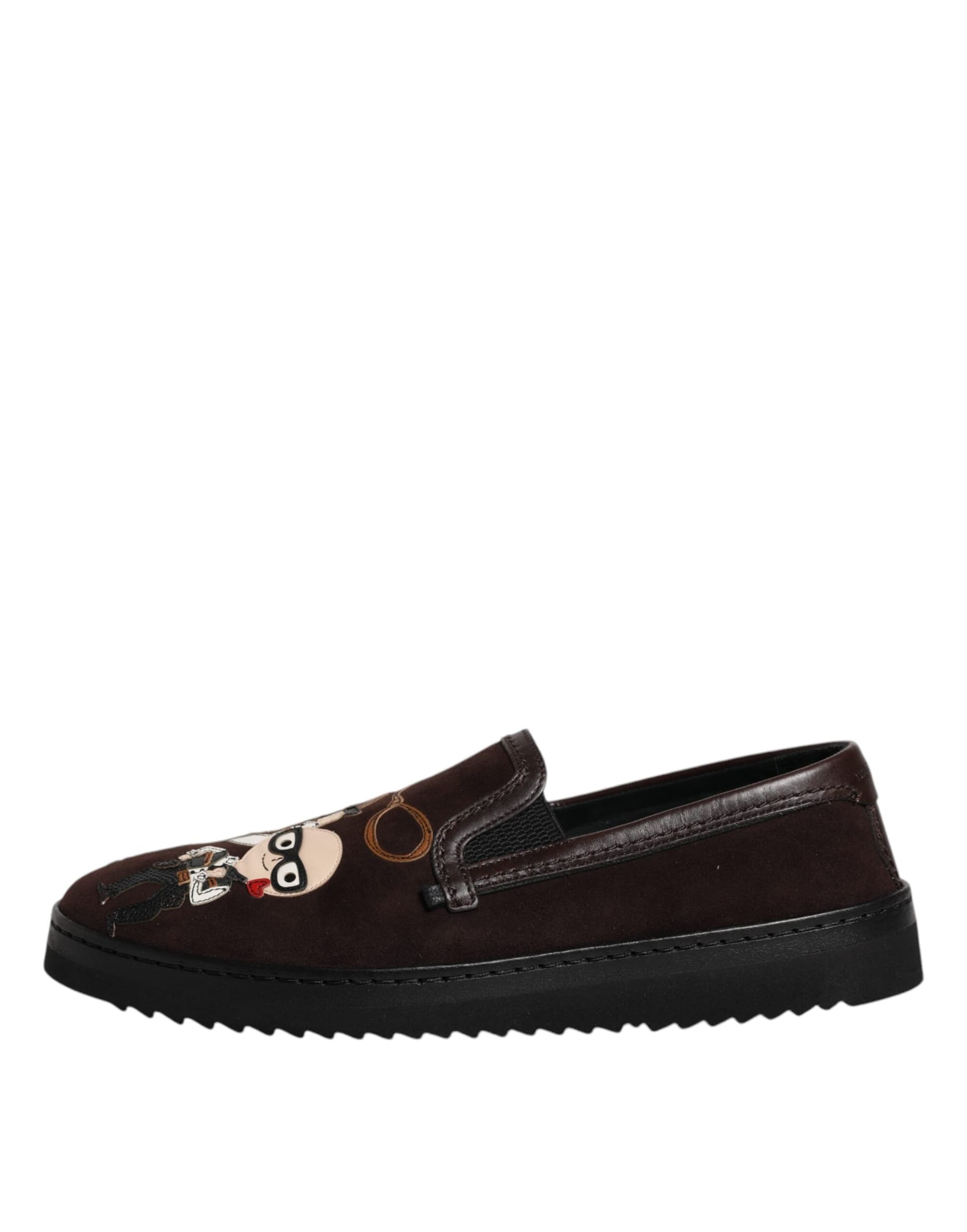 Dolce & Gabbana Brown Suede DG Family Slip On Flats Shoes - 5
