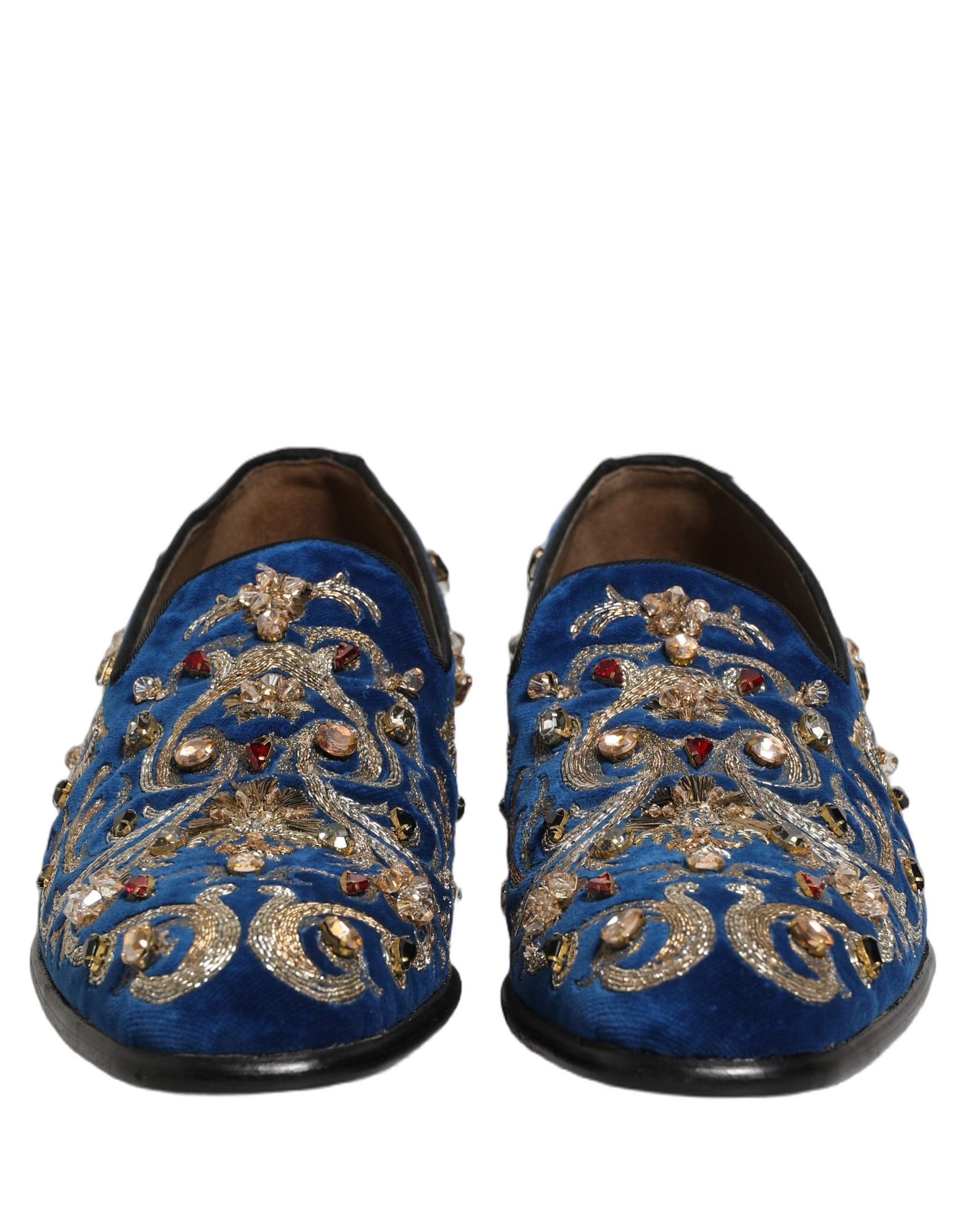 Dolce & Gabbana Blue Velvet Embellished Dress Loafers Shoes - 2