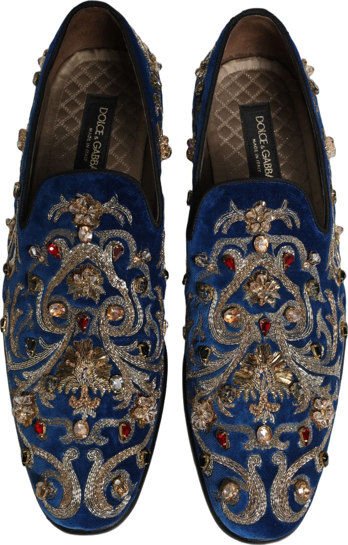 Dolce & Gabbana Blue Velvet Embellished Dress Loafers Shoes - 3