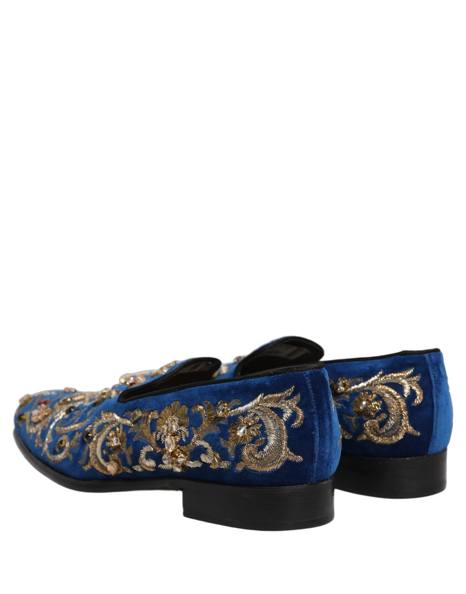 Dolce & Gabbana Blue Velvet Embellished Dress Loafers Shoes - 5