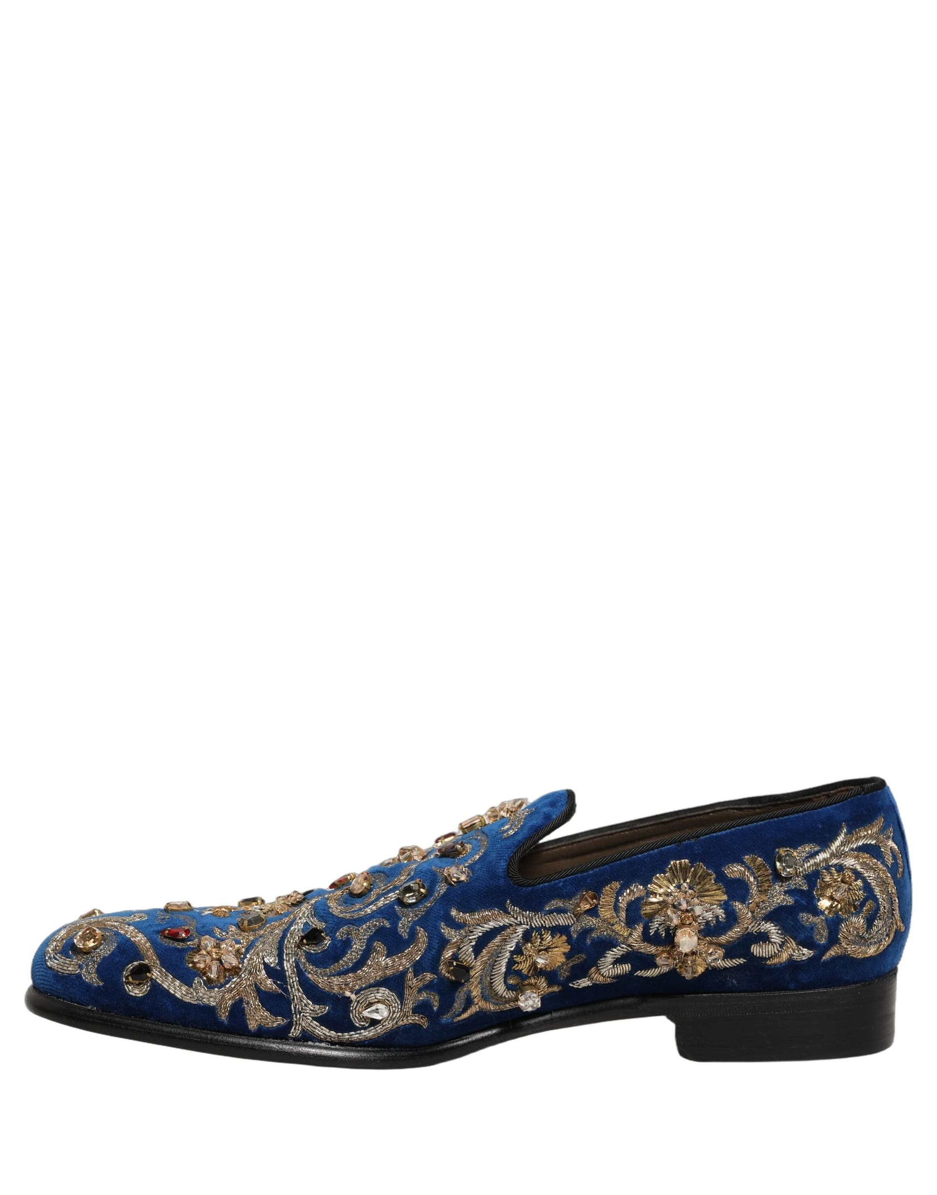 Dolce & Gabbana Blue Velvet Embellished Dress Loafers Shoes - 6