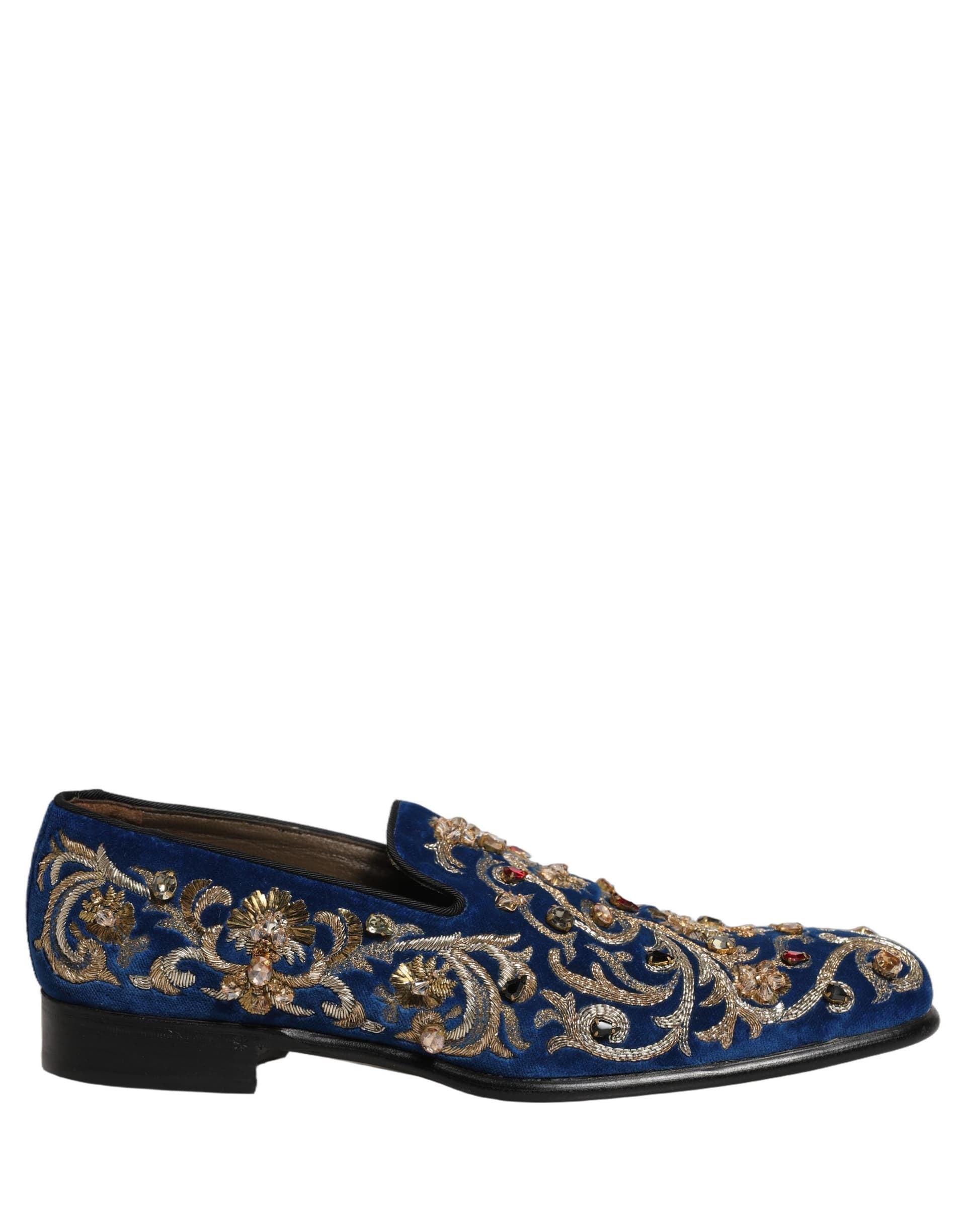 Dolce & Gabbana Blue Velvet Embellished Dress Loafers Shoes - 7