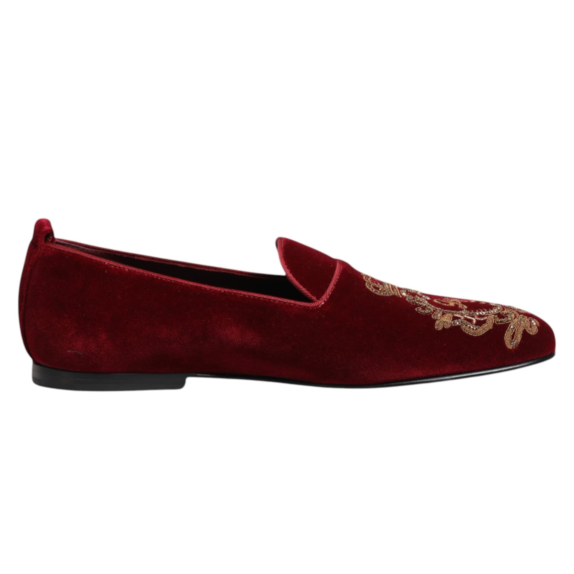 Dolce & Gabbana Red Velvet Gold Crown Mens Loafers Shoes - 2
