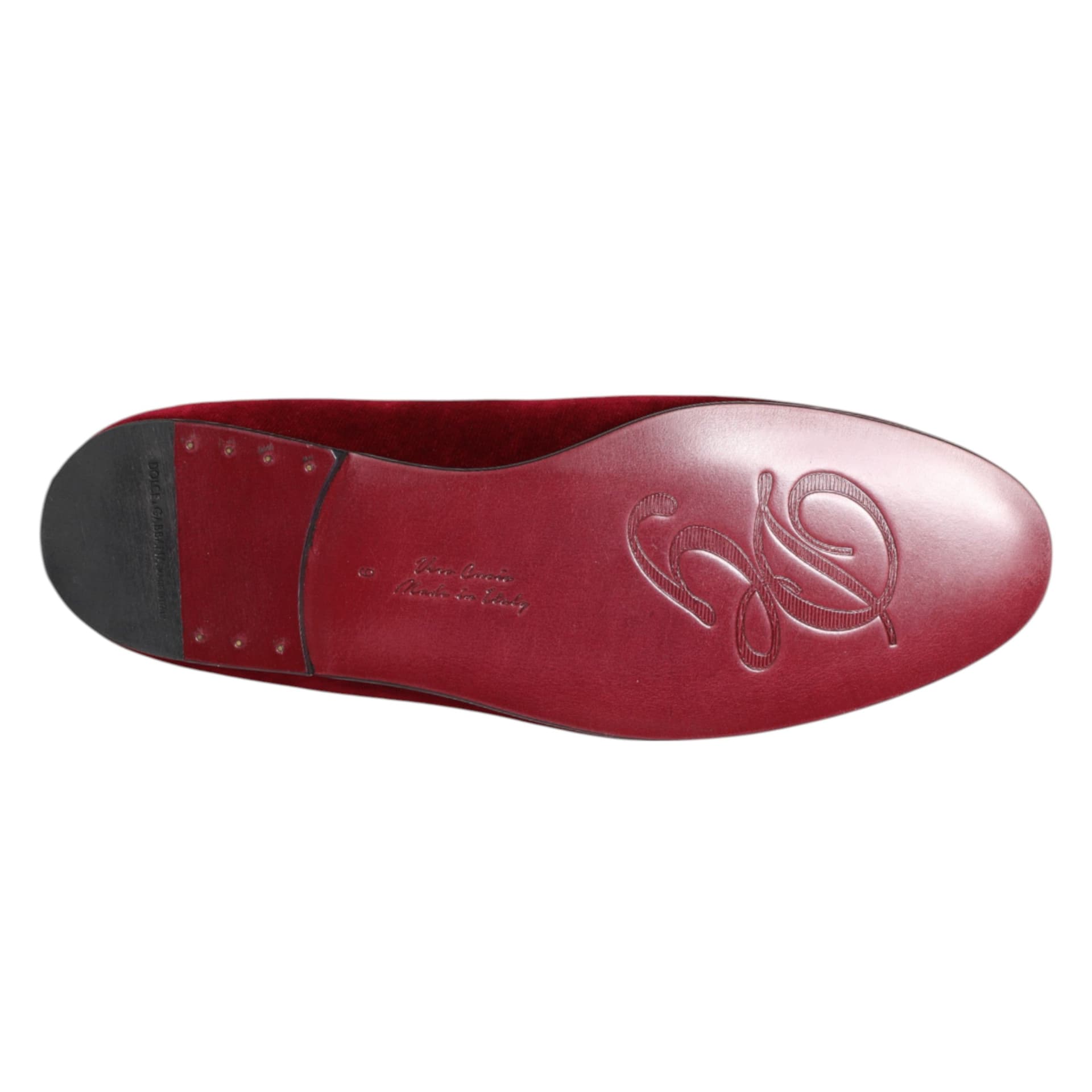 Dolce & Gabbana Red Velvet Gold Crown Mens Loafers Shoes - 3