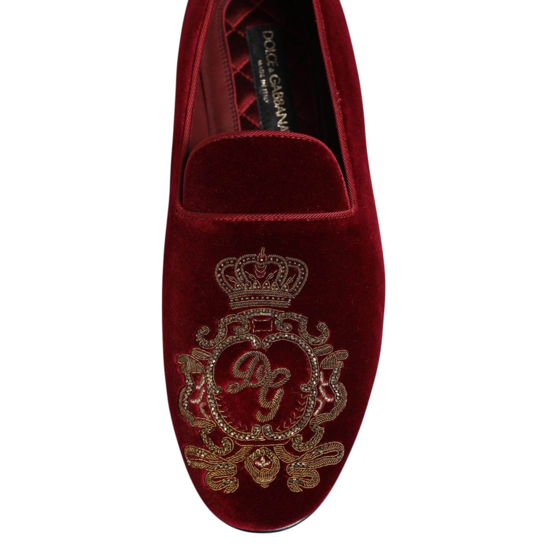 Dolce & Gabbana Red Velvet Gold Crown Mens Loafers Shoes - 4