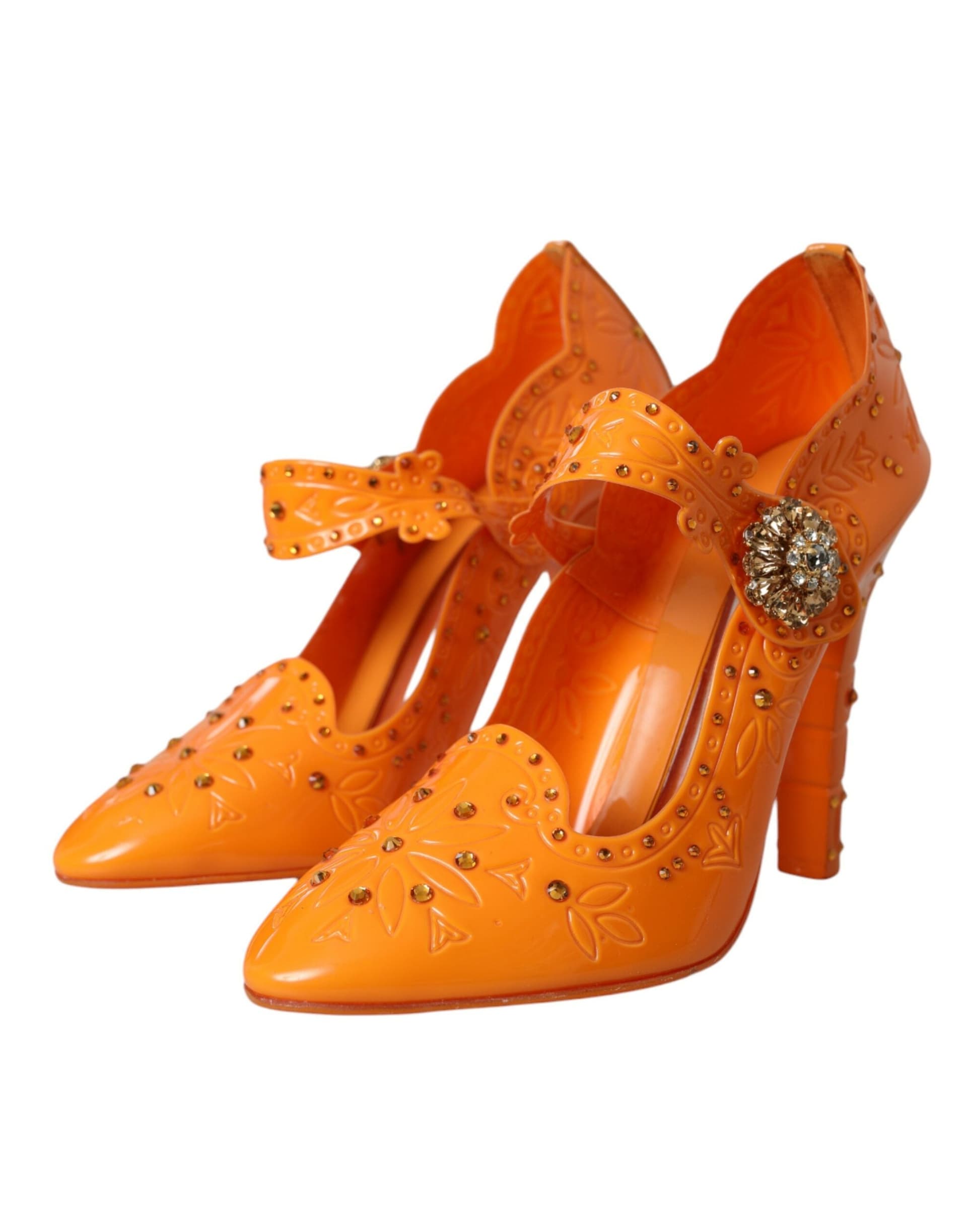 Dolce & Gabbana Orange CINDERELLA Floral Crystal Pumps Shoes - 2