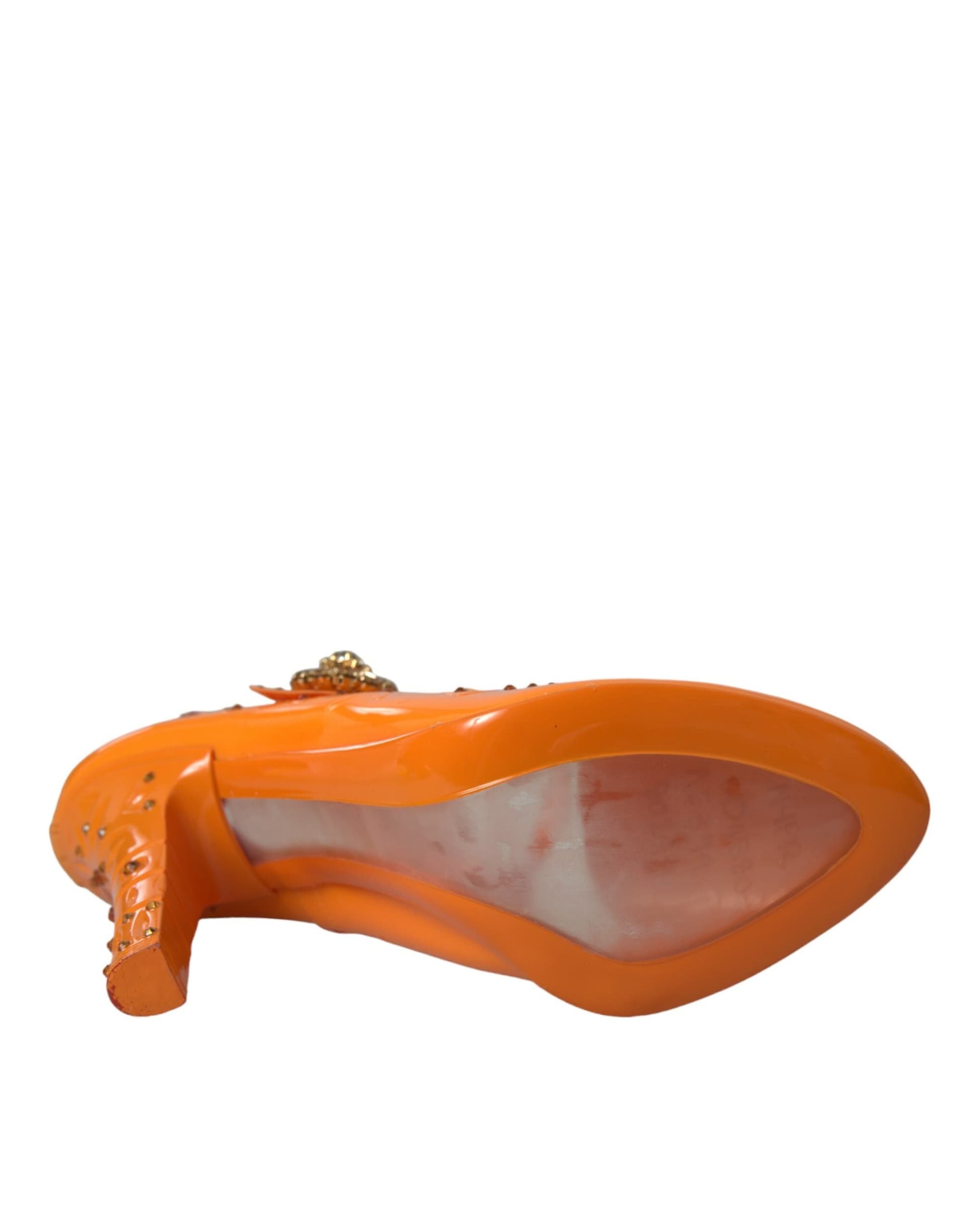Dolce & Gabbana Orange CINDERELLA Floral Crystal Pumps Shoes - 7