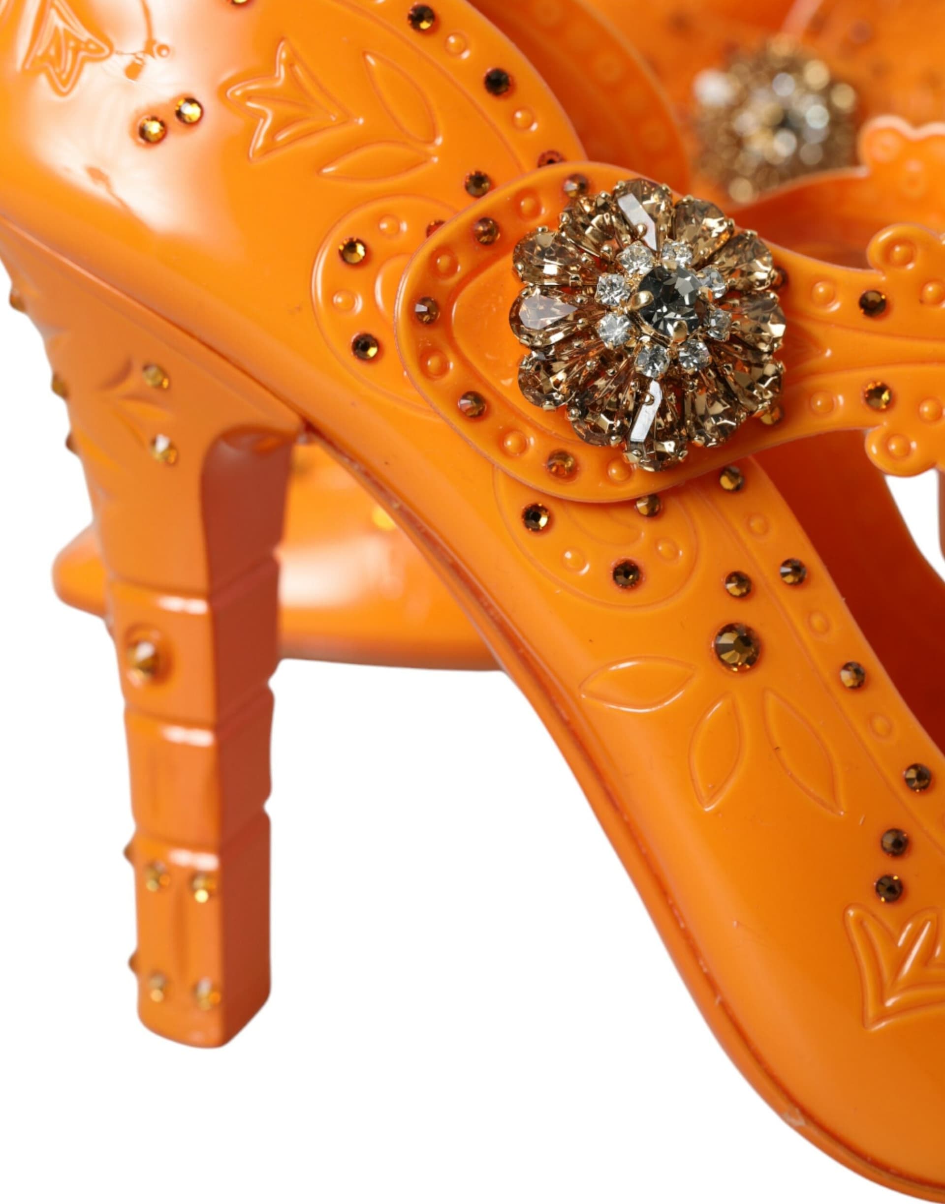 Dolce & Gabbana Orange CINDERELLA Floral Crystal Pumps Shoes - 8
