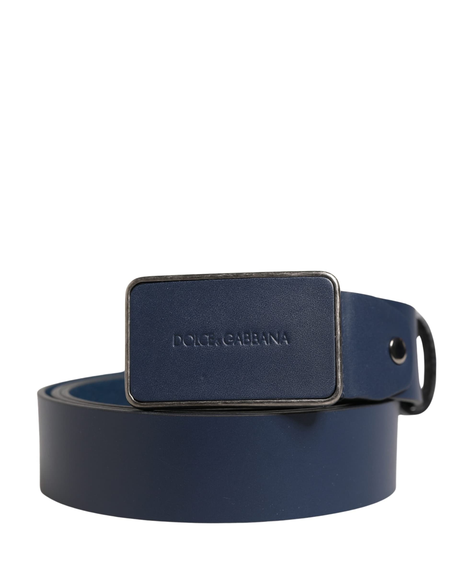Dolce & Gabbana Blue Leather Logo Metal Buckle Men Belt - 2