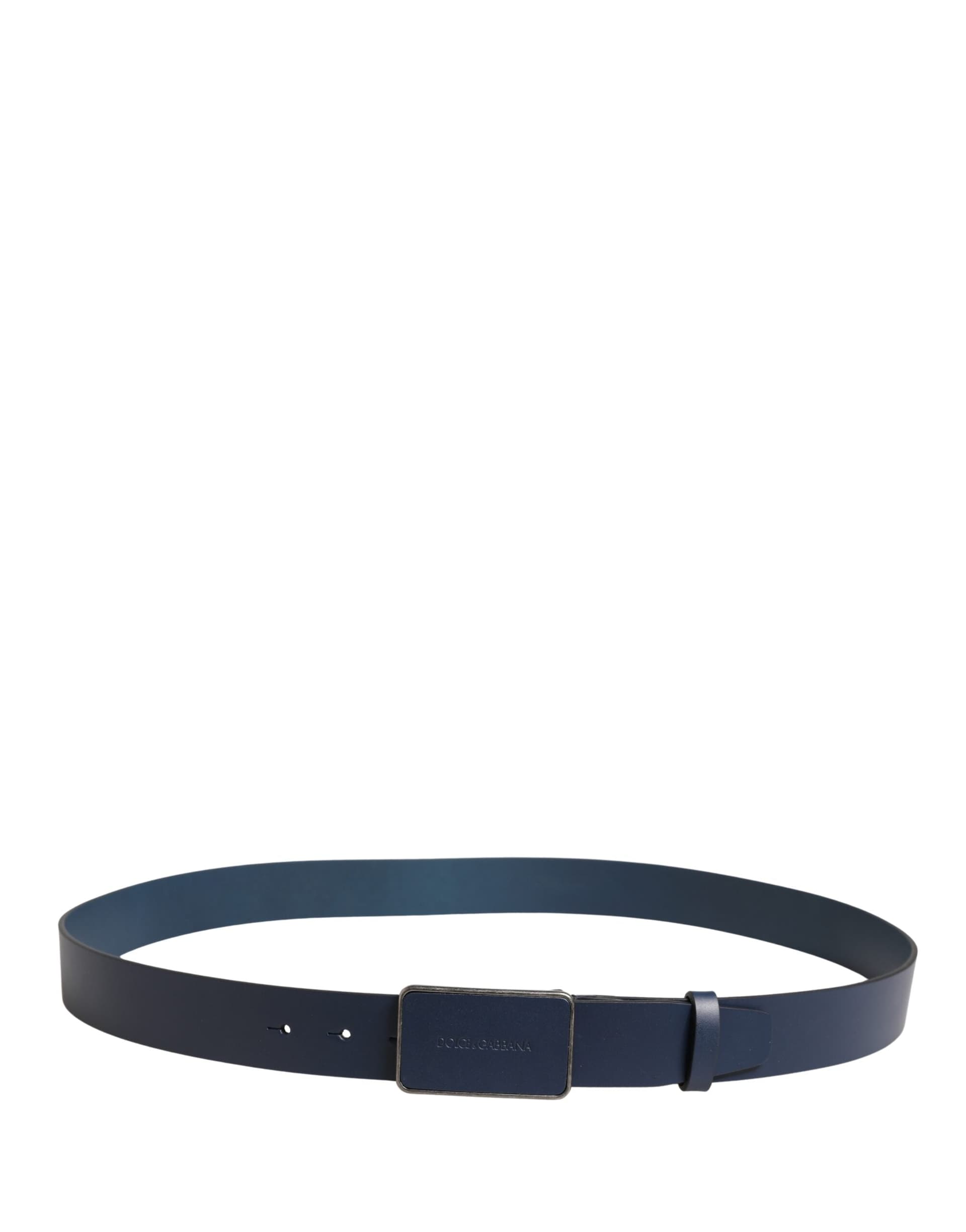 Dolce & Gabbana Blue Leather Logo Metal Buckle Men Belt - 3