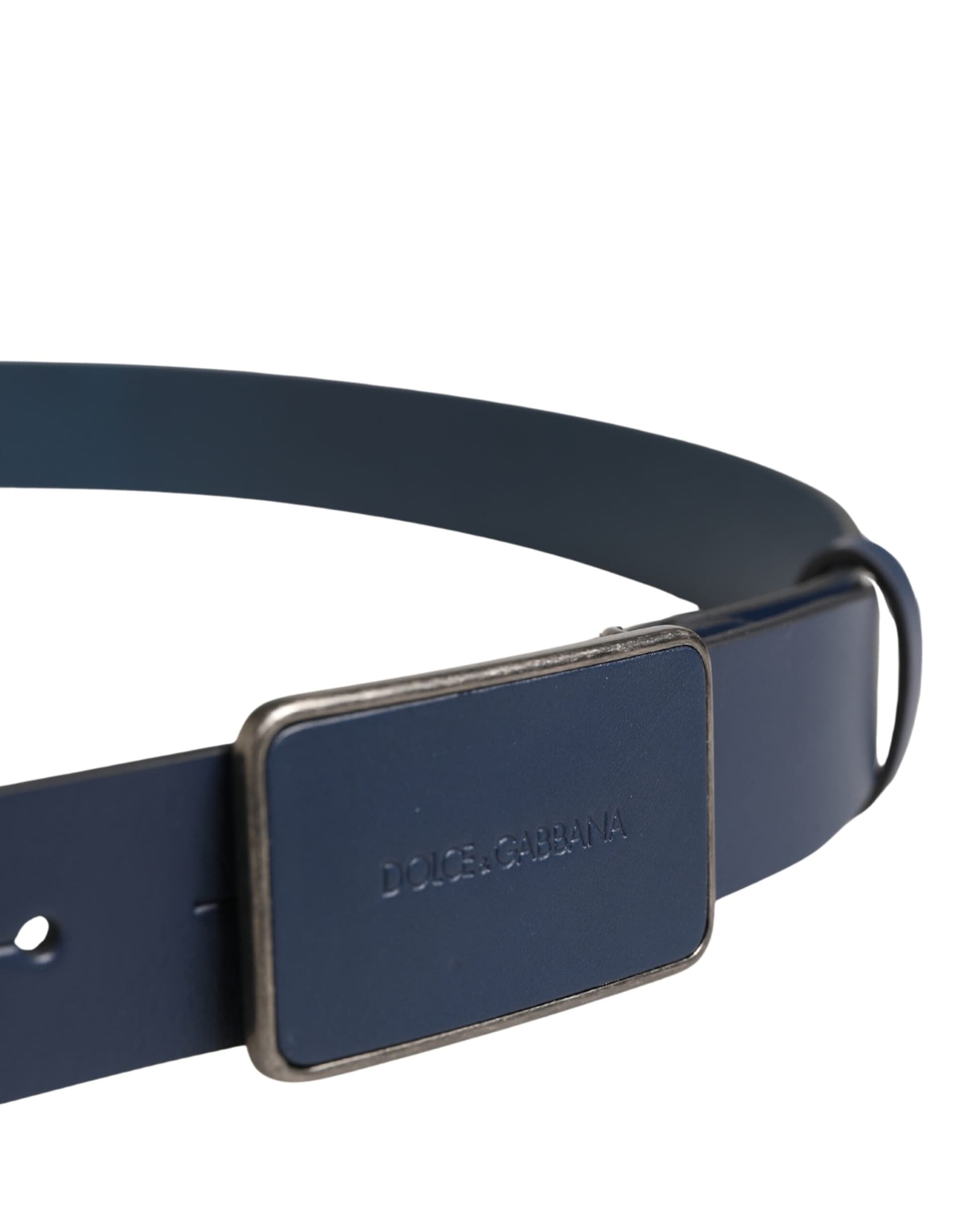 Dolce & Gabbana Blue Leather Logo Metal Buckle Men Belt - 4