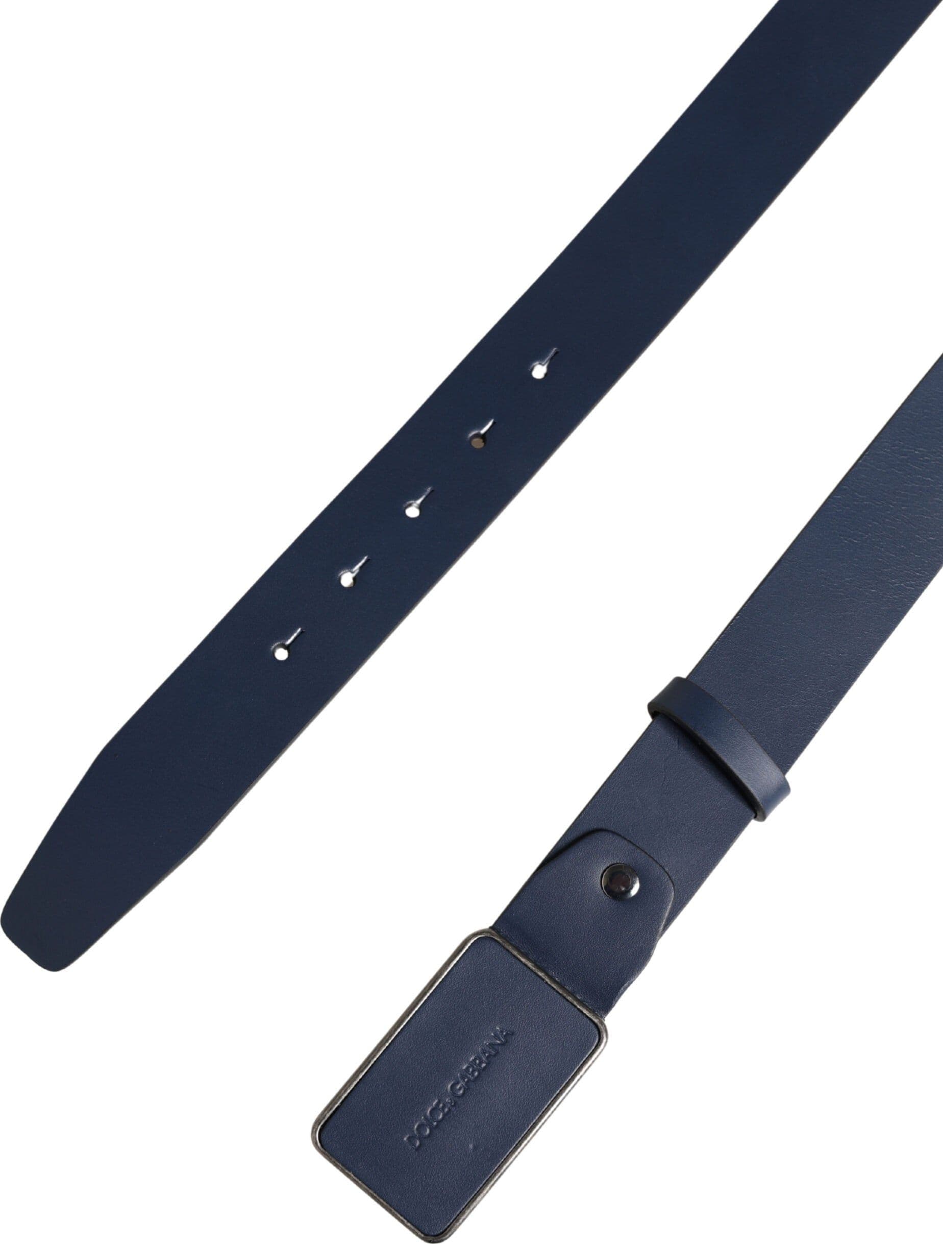Dolce & Gabbana Blue Leather Logo Metal Buckle Men Belt - 7