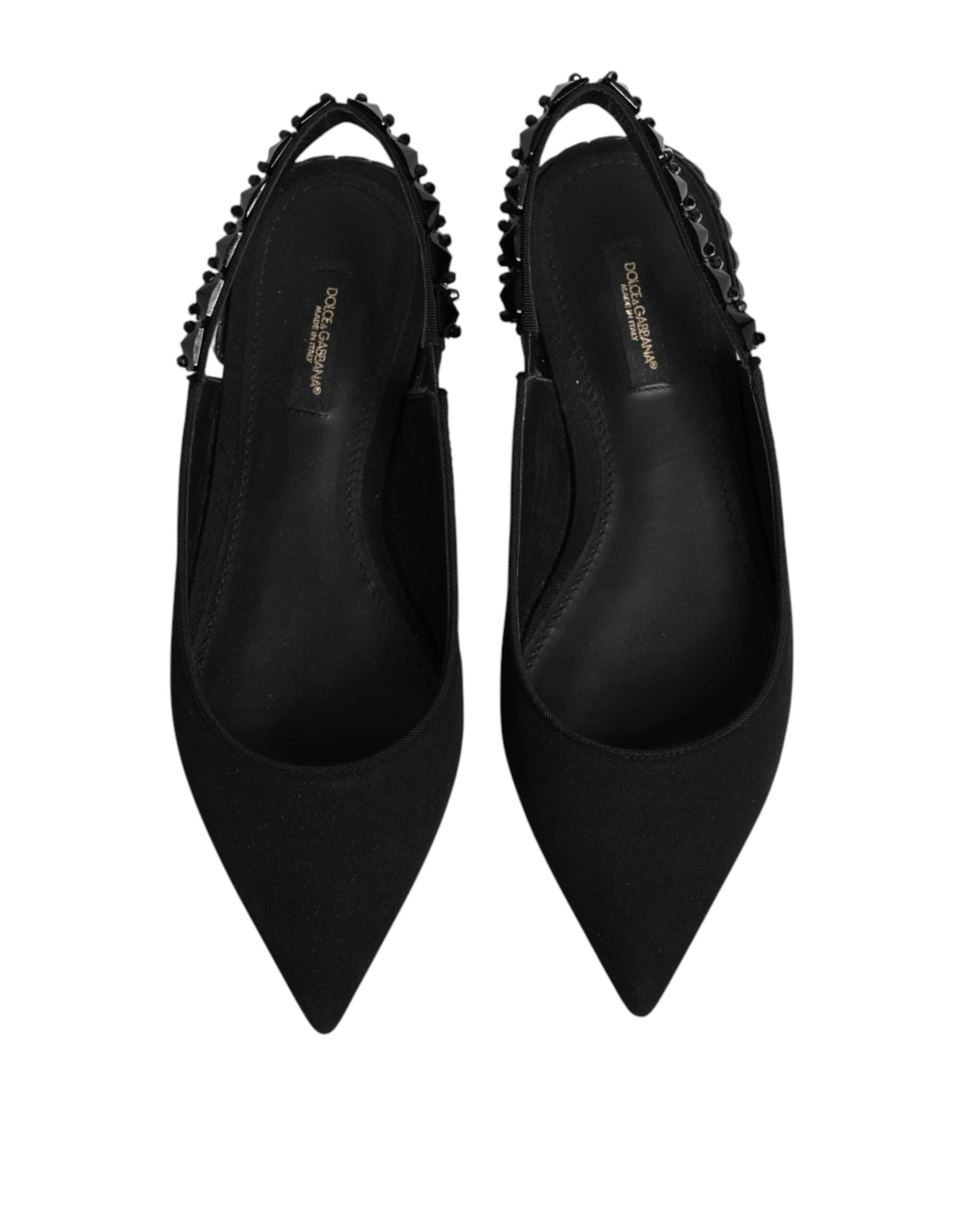 Dolce & Gabbana Black Crystal Charmeuse Slingback Shoes - 2