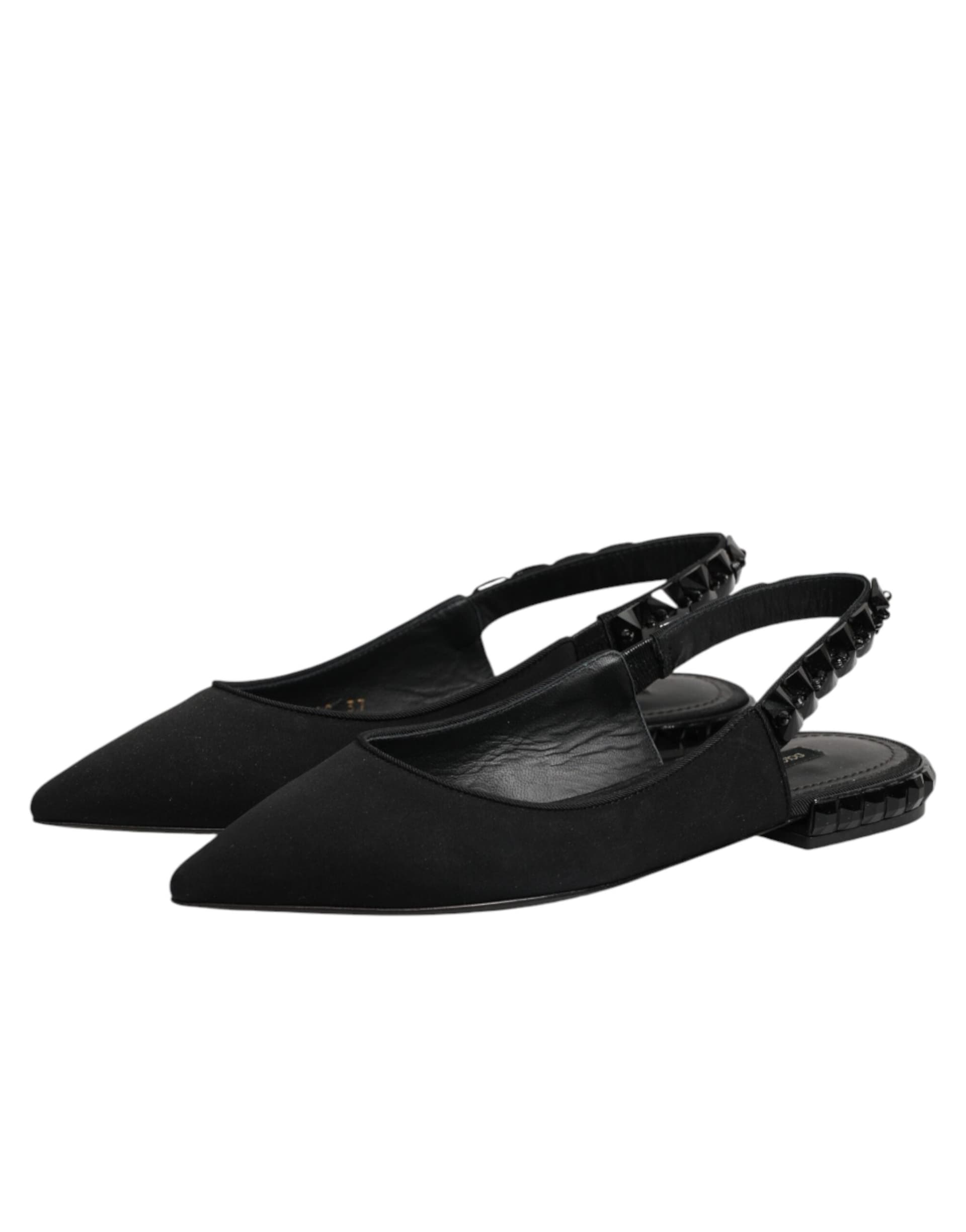 Dolce & Gabbana Black Crystal Charmeuse Slingback Shoes - 3
