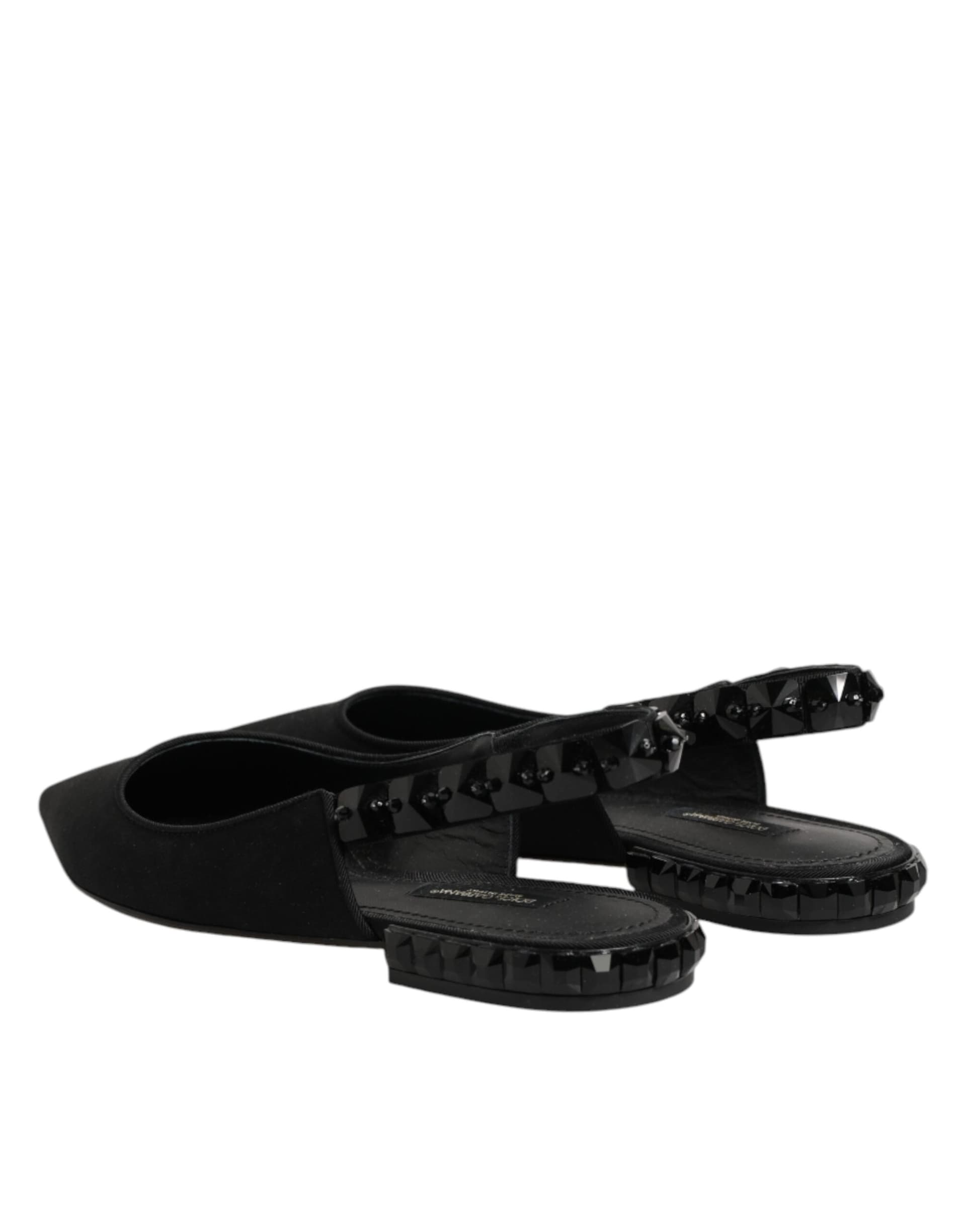 Dolce & Gabbana Black Crystal Charmeuse Slingback Shoes - 4