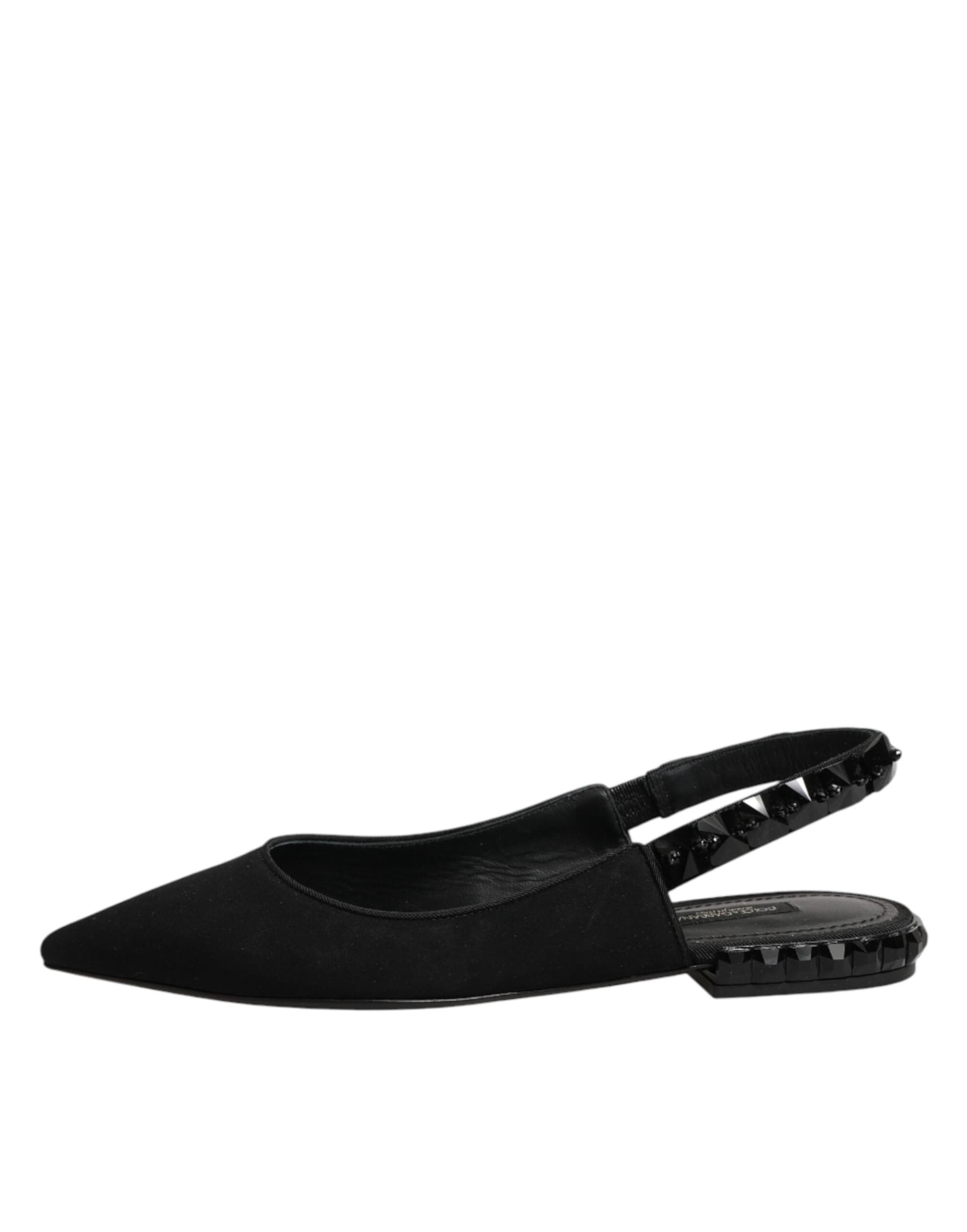 Dolce & Gabbana Black Crystal Charmeuse Slingback Shoes - 5