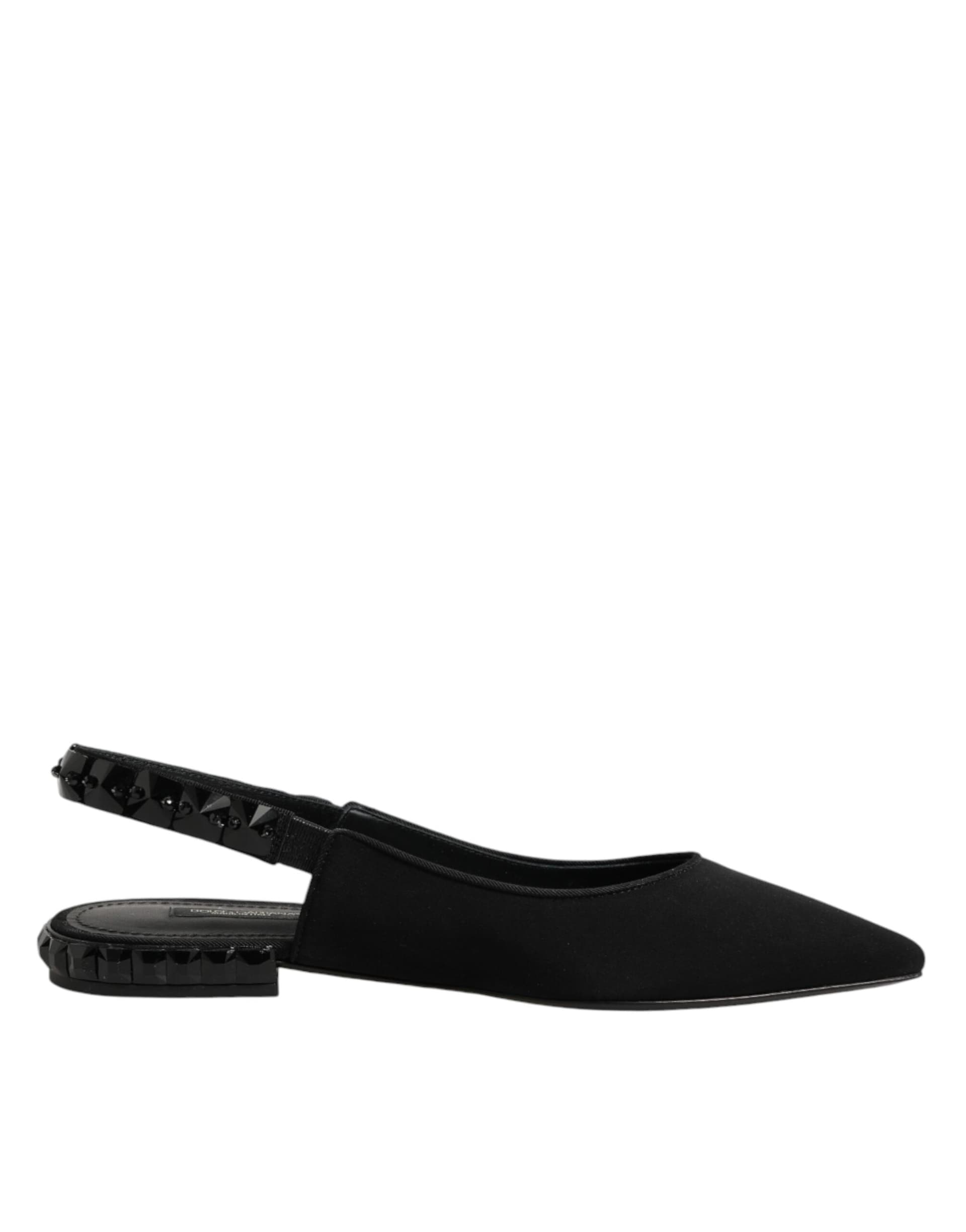 Dolce & Gabbana Black Crystal Charmeuse Slingback Shoes - 6