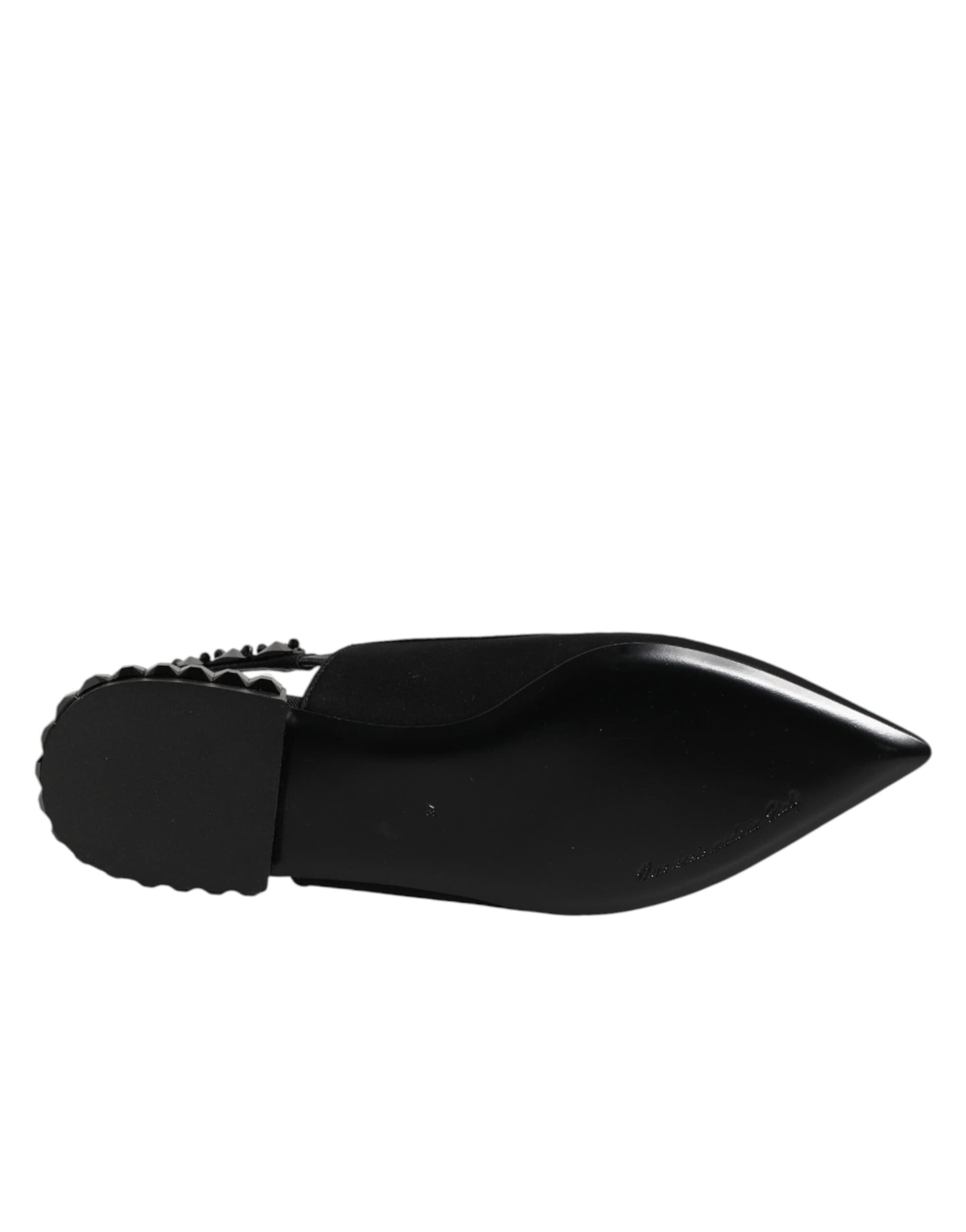 Dolce & Gabbana Black Crystal Charmeuse Slingback Shoes - 8