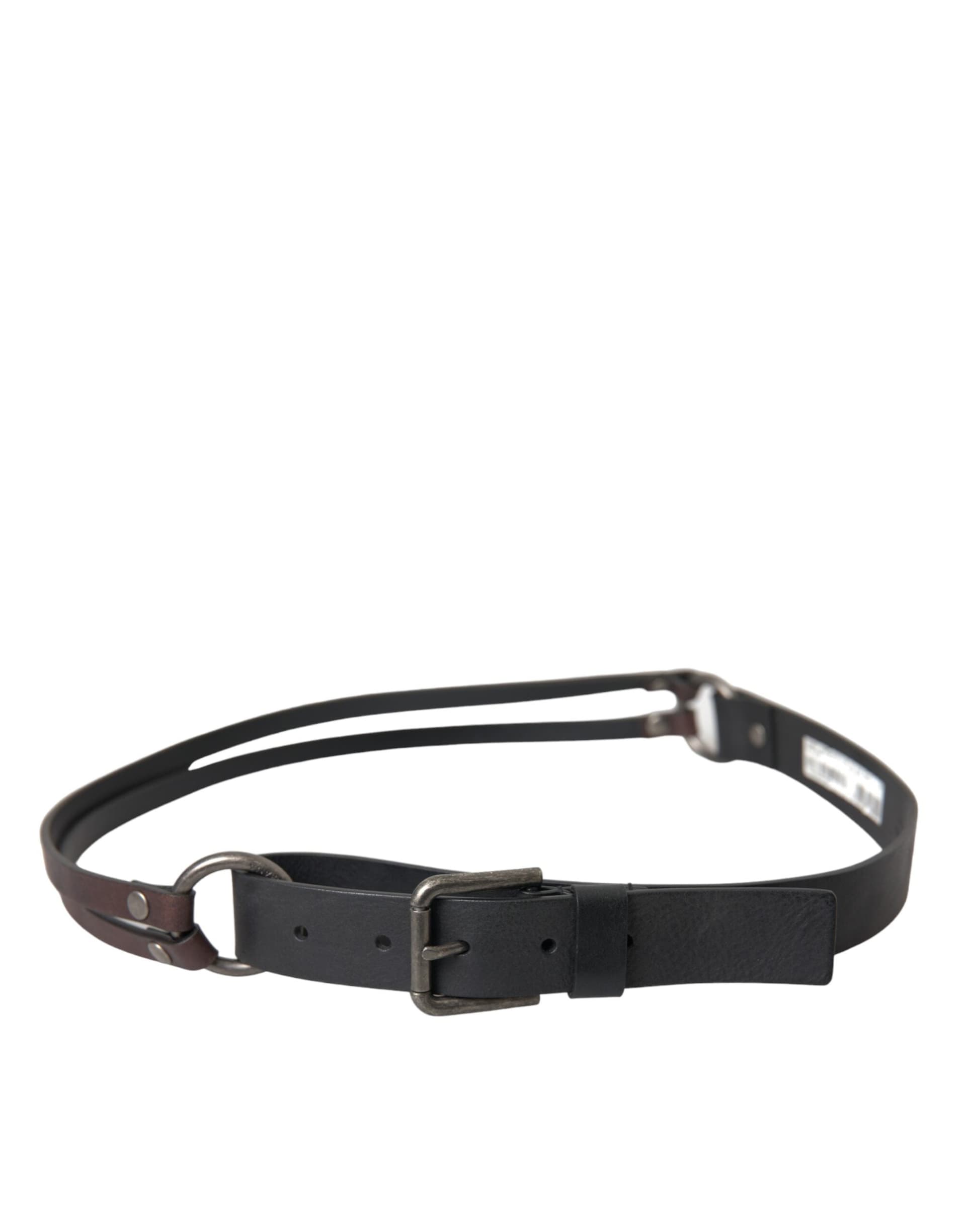 Dolce & Gabbana Black Brown Leather Silver Metal Buckle Belt - 2