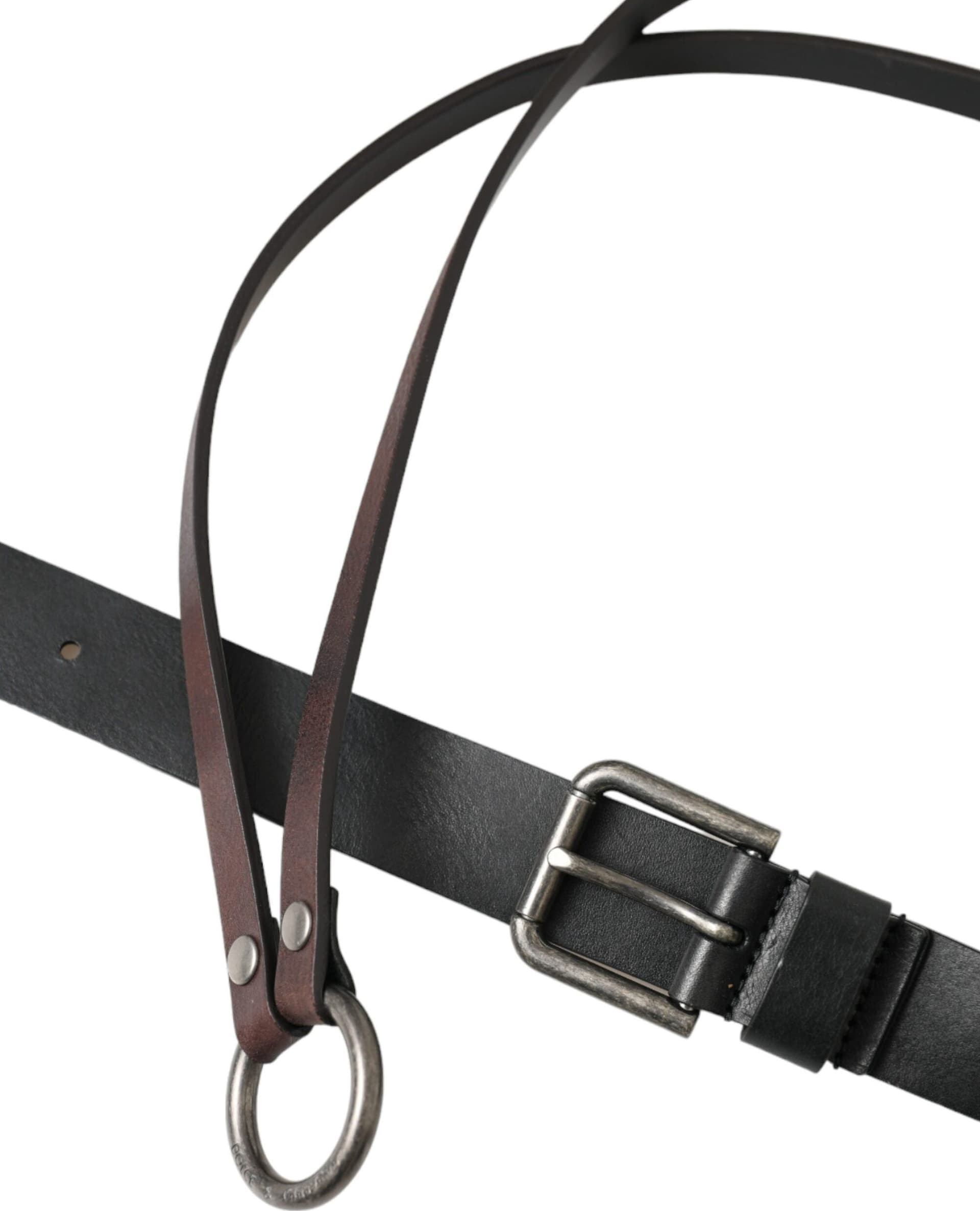 Dolce & Gabbana Black Brown Leather Silver Metal Buckle Belt - 3